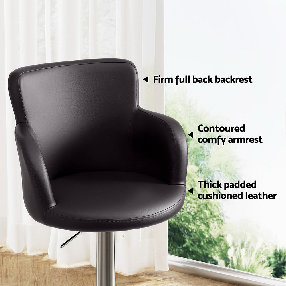 Artiss 1x Leather Bar Stools Swivel Adjustable Gas Lift PU Counter Chairs Brown Bedworld