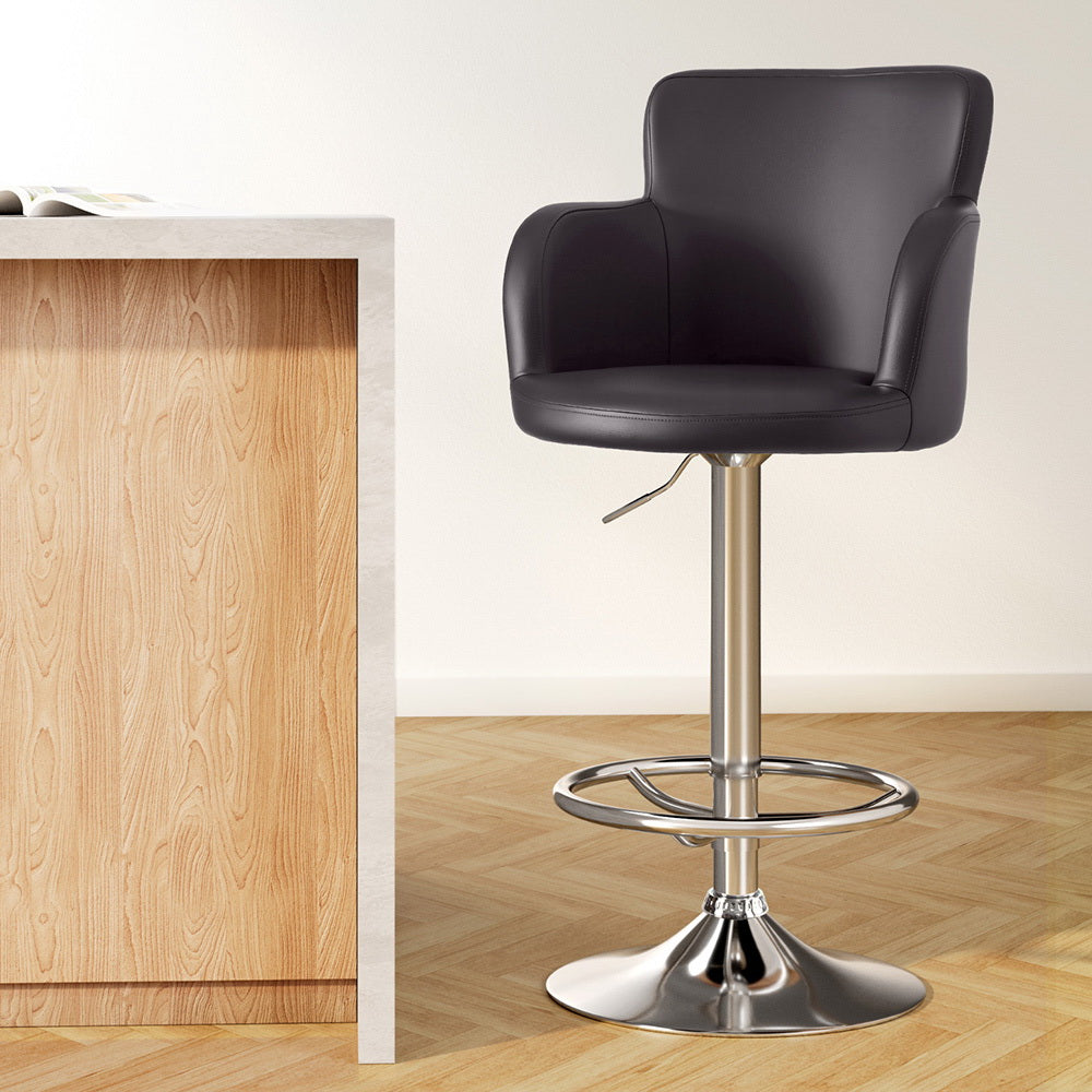 Artiss 1x Leather Bar Stools Swivel Adjustable Gas Lift PU Counter Chairs Brown Bedworld