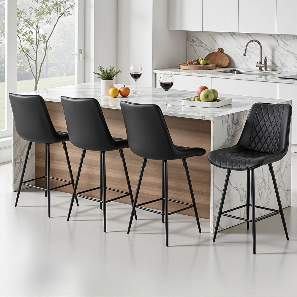 Artiss 4x Bar Stools Kitchen Dining Chair Counter Stool Diamond PU Leather Black Bedworld