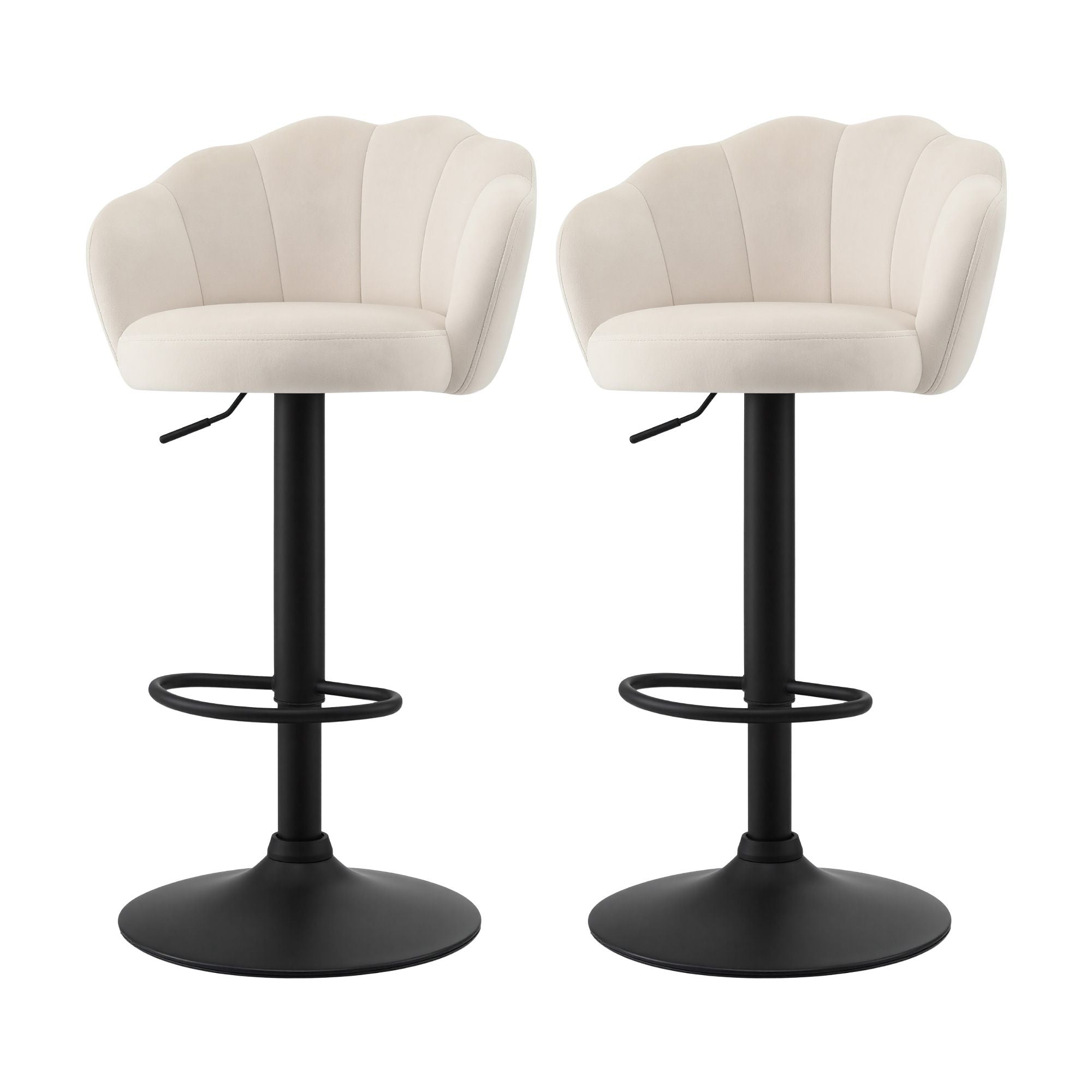 Artiss 2x Bar Stools Counter Chair Adjustable Shell Backrest Velvet Nessah Ivory Bedworld
