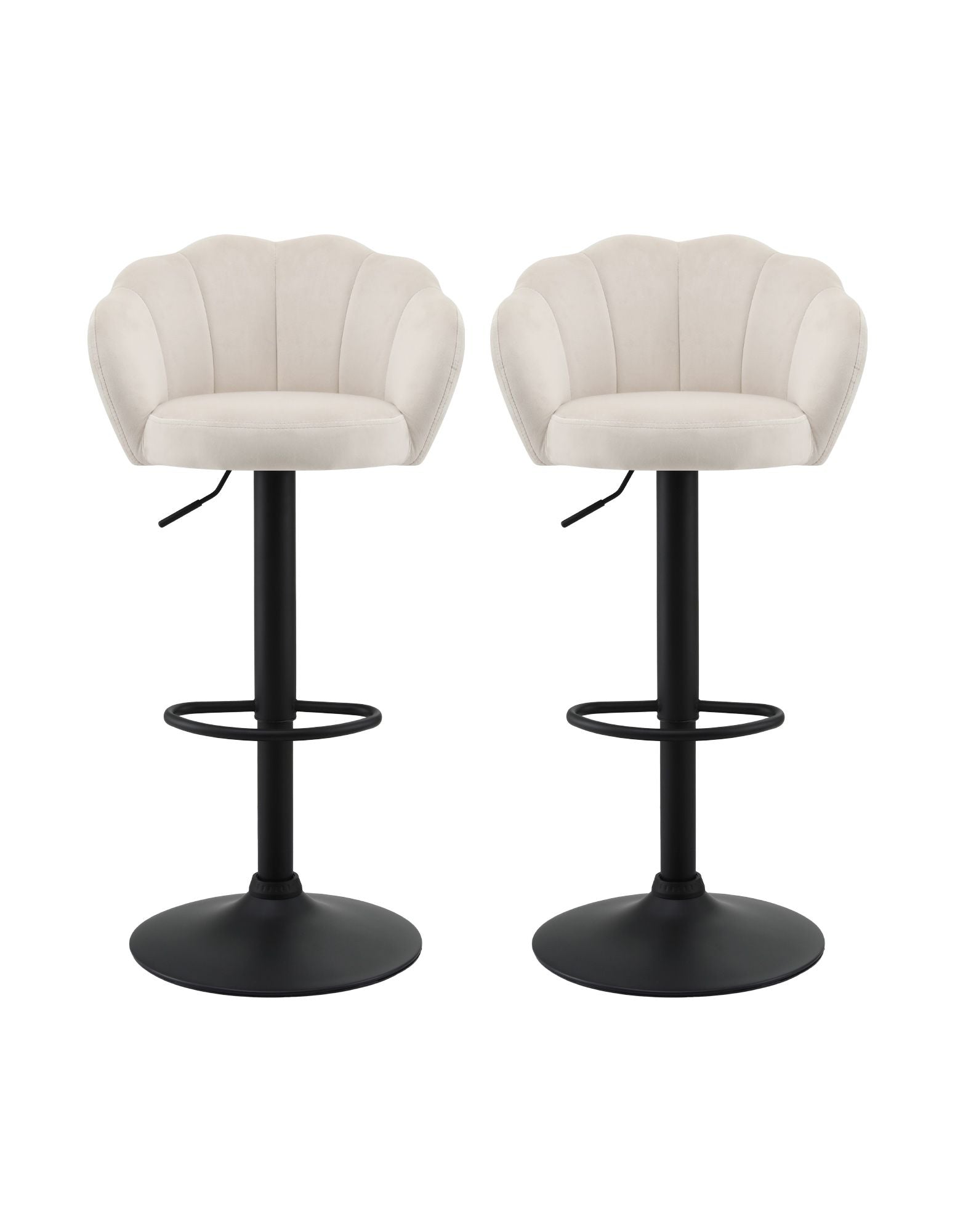 Artiss 2x Bar Stools Counter Chair Adjustable Shell Backrest Velvet Nessah Ivory Bedworld