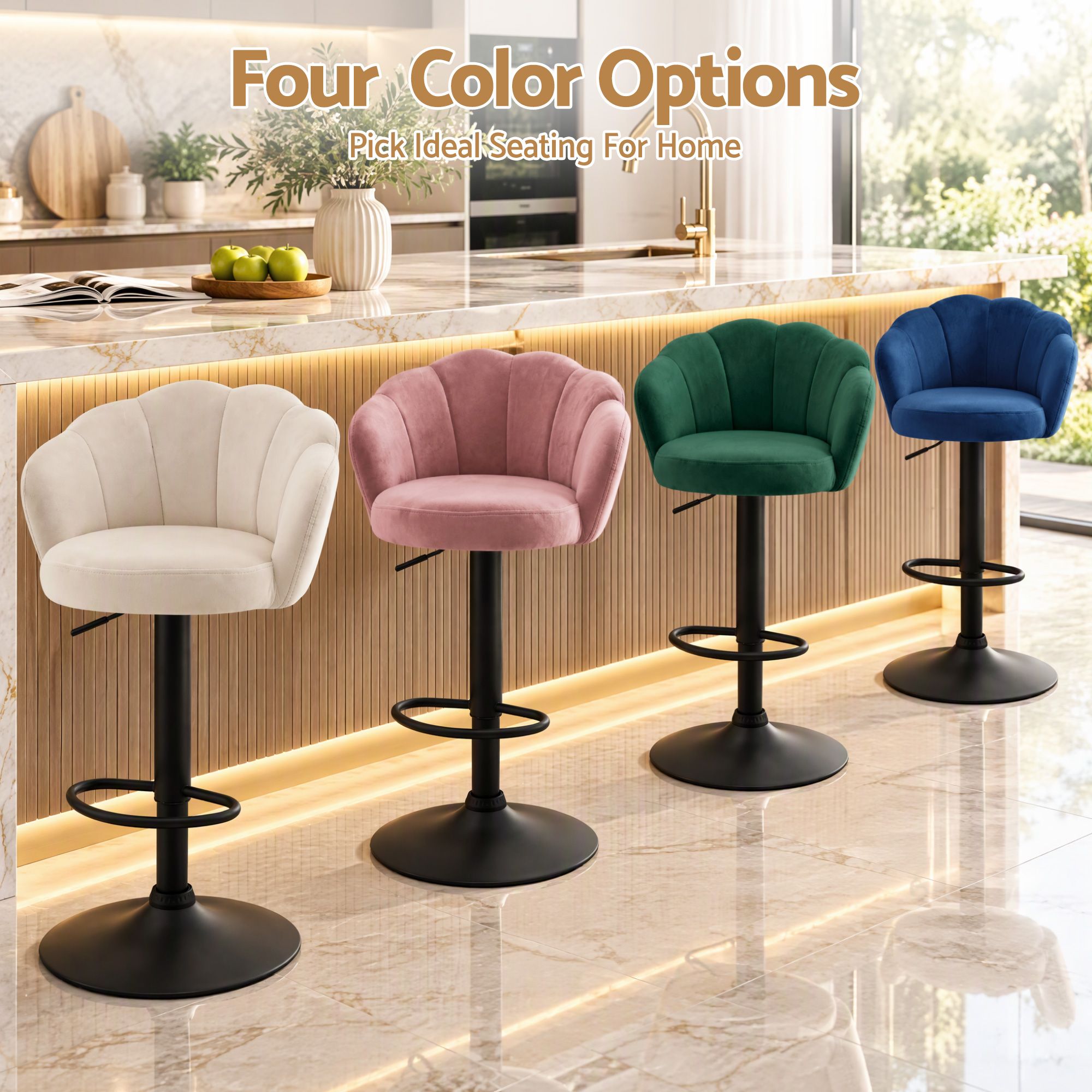Artiss 2x Bar Stools Counter Chair Adjustable Shell Backrest Velvet Nessah Ivory Bedworld