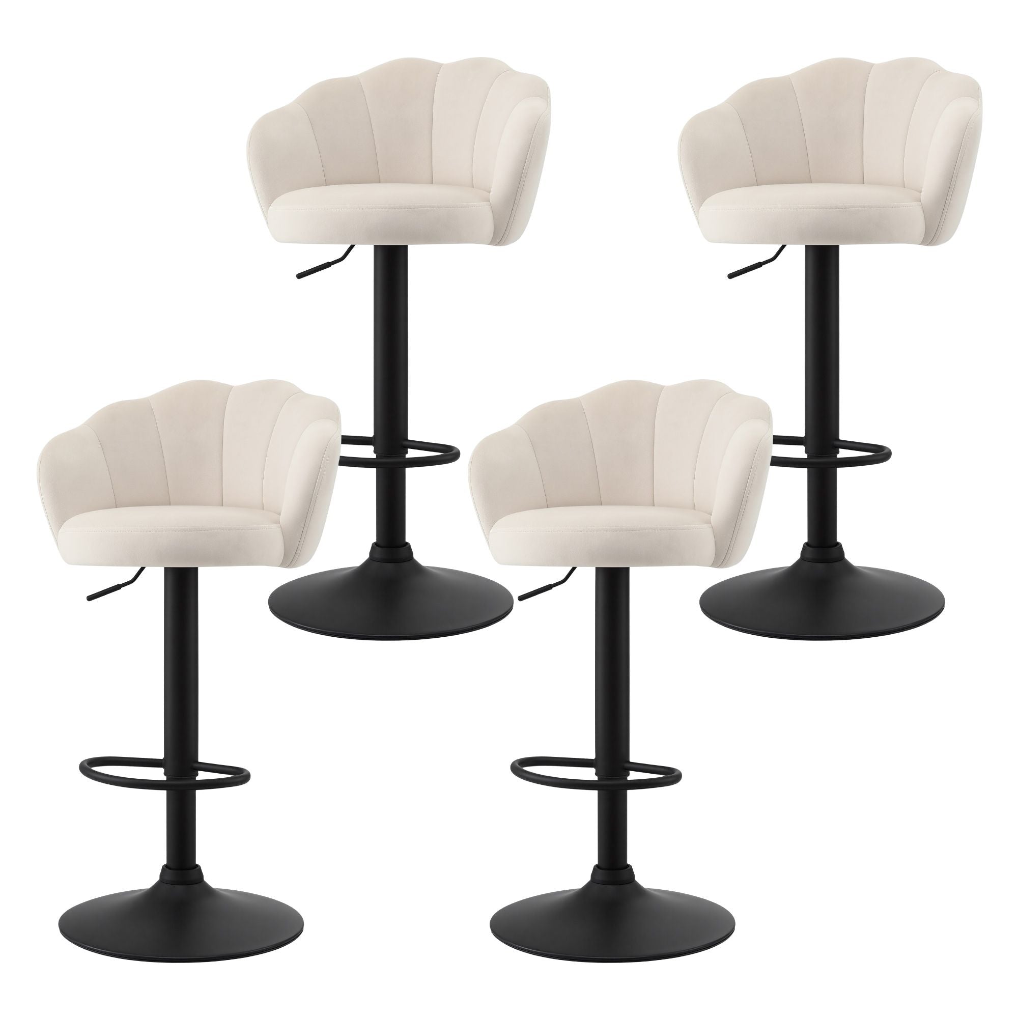 Artiss 4x Bar Stools Counter Chair Adjustable Shell Backrest Velvet Nessah Ivory Bedworld