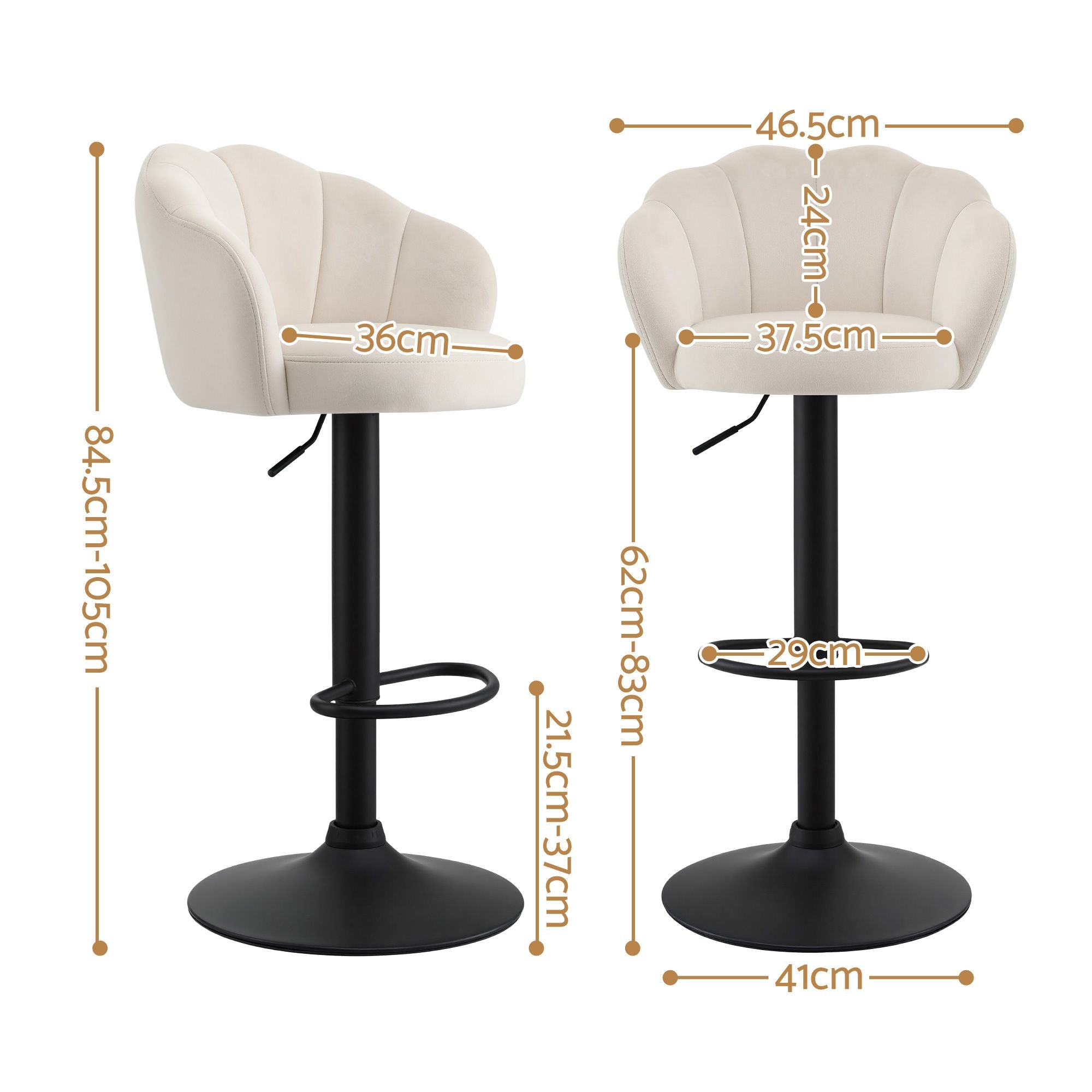 Artiss 4x Bar Stools Counter Chair Adjustable Shell Backrest Velvet Nessah Ivory Bedworld