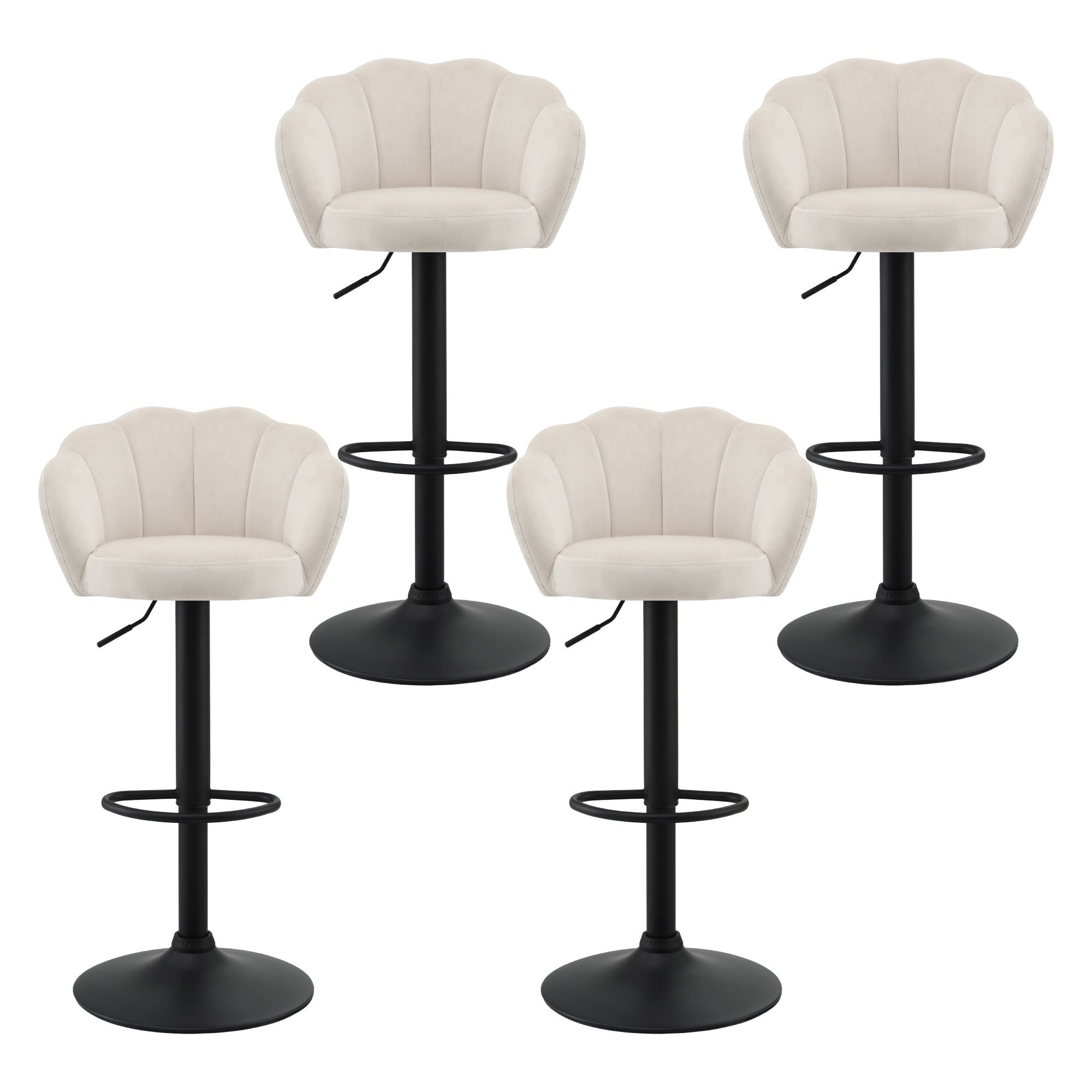 Artiss 4x Bar Stools Counter Chair Adjustable Shell Backrest Velvet Nessah Ivory Bedworld
