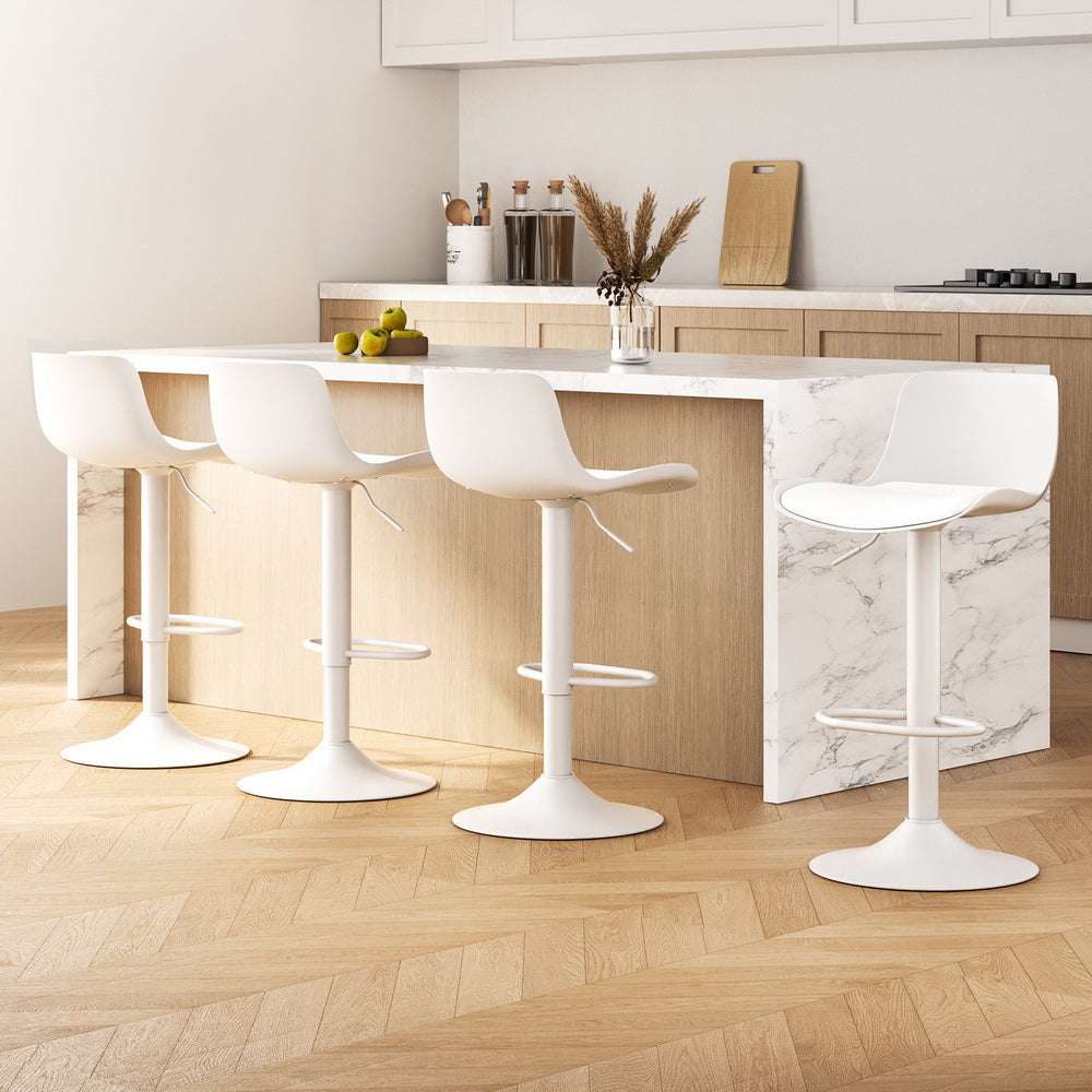 4x Artiss Bar Stools Kitchen Swivel Gas Lift Stool Leather Dining Chairs White