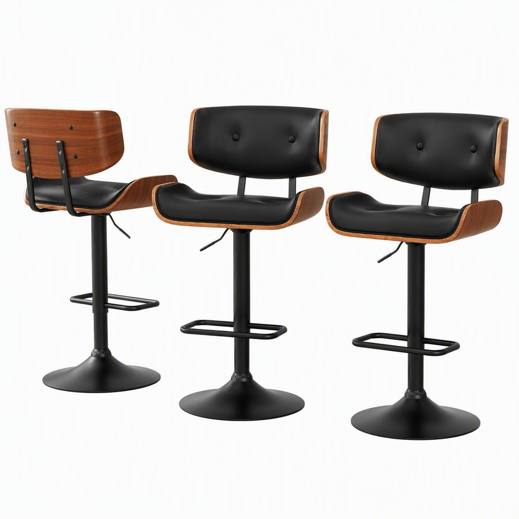 Artiss Bar Stools X3 Kitchen Counter Chair Gas Lift Swivel PU Cherry All Black Bedworld