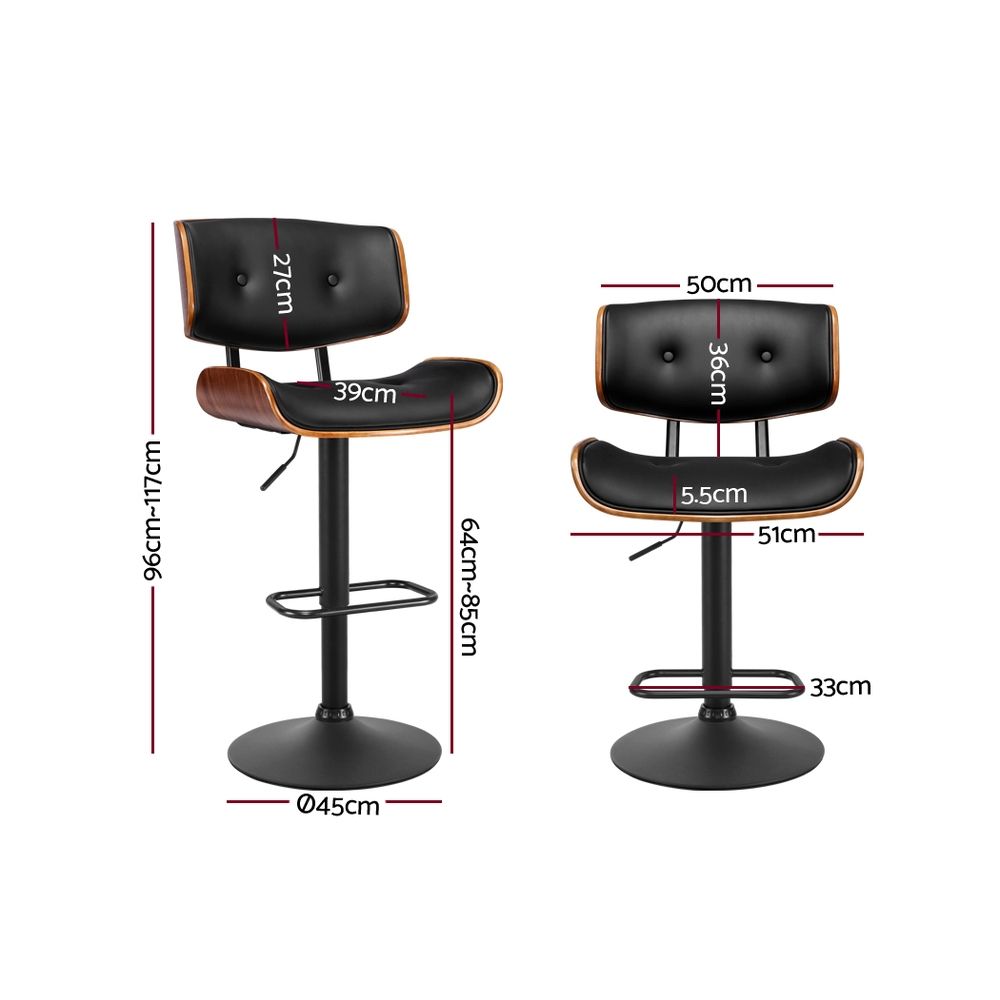 Artiss Bar Stools X3 Kitchen Counter Chair Gas Lift Swivel PU Cherry All Black Bedworld