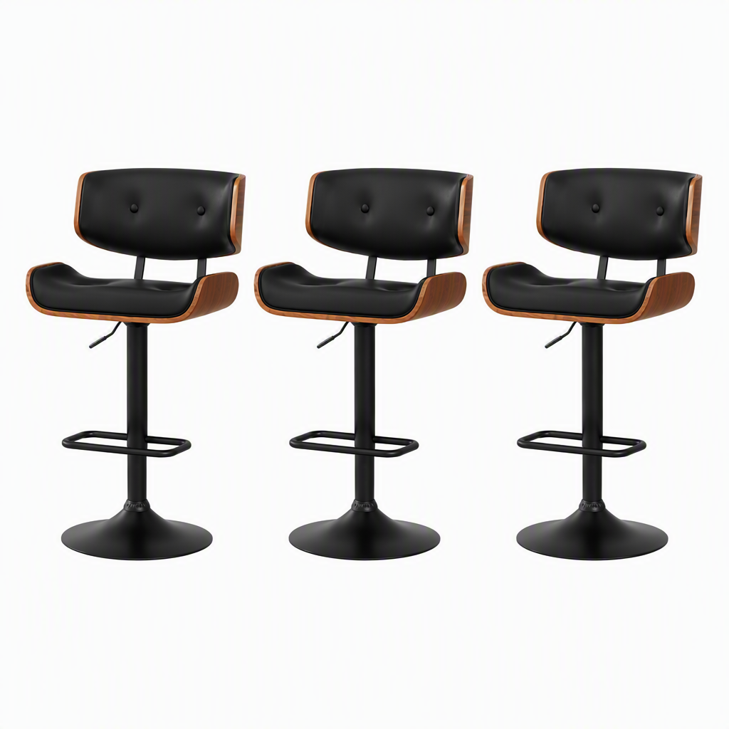 Artiss Bar Stools X3 Kitchen Counter Chair Gas Lift Swivel PU Cherry All Black Bedworld