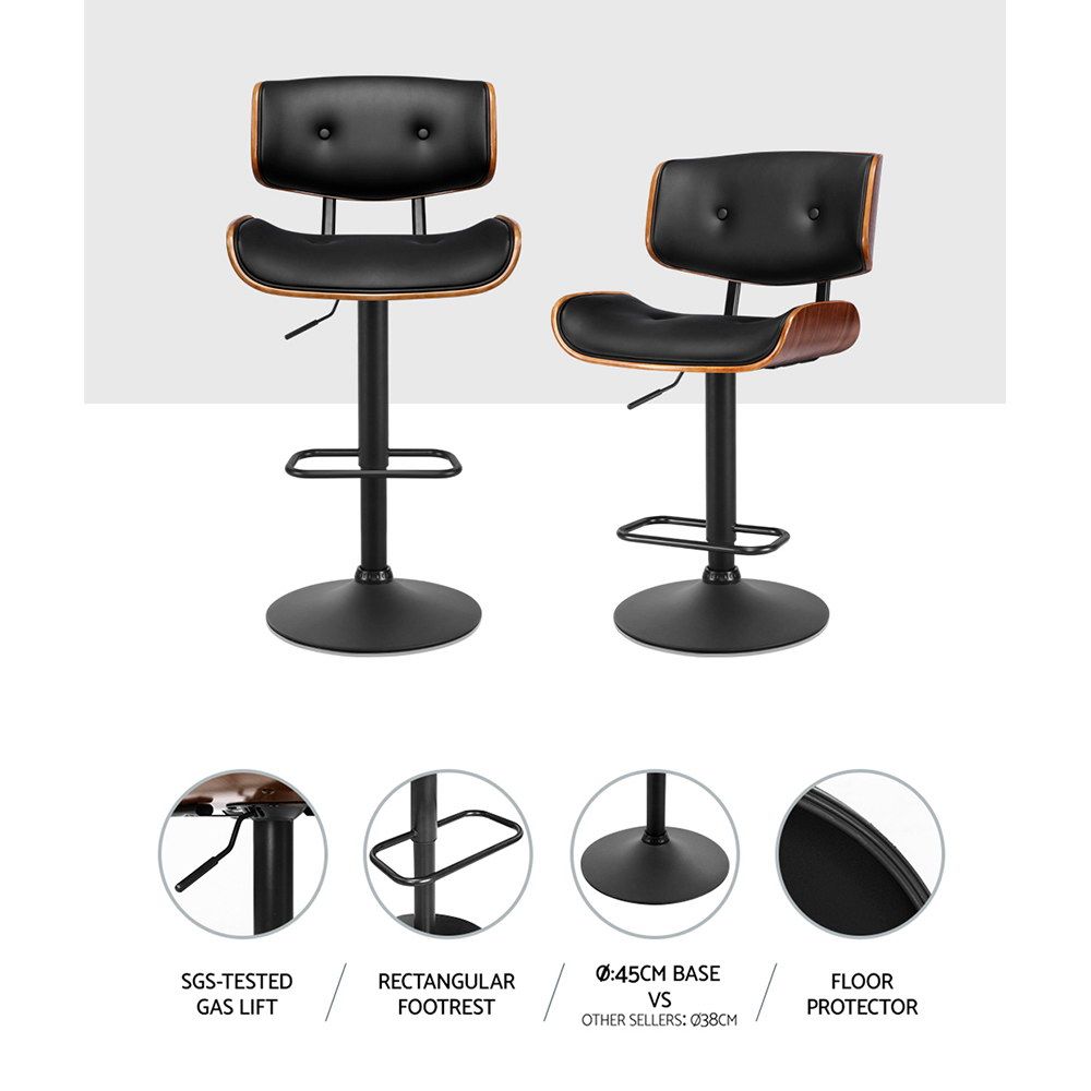 Artiss Bar Stools X3 Kitchen Counter Chair Gas Lift Swivel PU Cherry All Black Bedworld