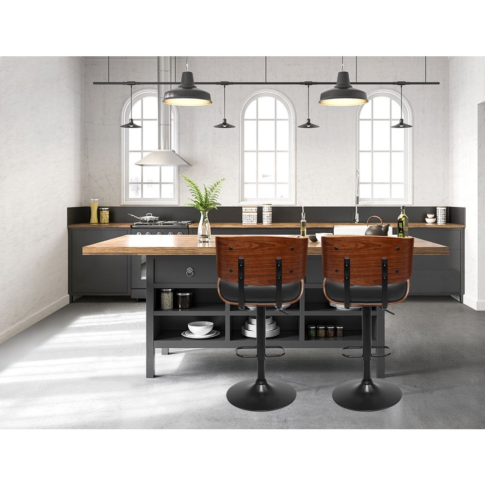 Artiss Bar Stools X3 Kitchen Counter Chair Gas Lift Swivel PU Cherry All Black Bedworld