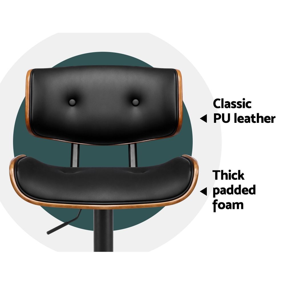 Artiss Bar Stools X3 Kitchen Counter Chair Gas Lift Swivel PU Cherry All Black Bedworld