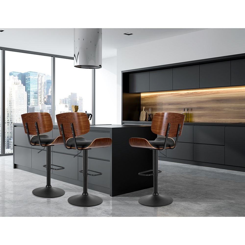Artiss Bar Stools X3 Kitchen Counter Chair Gas Lift Swivel PU Cherry All Black Bedworld