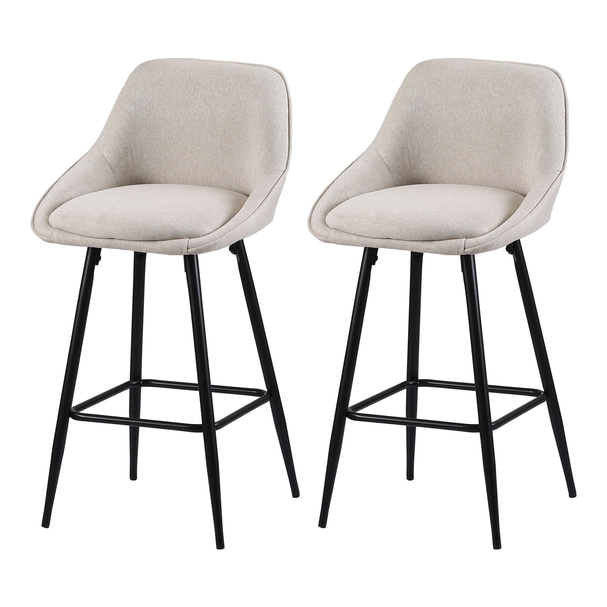 Artiss Bar Stools Set of 2 Linen Upholstered Counter Chairs with Back Padded Seat Beige Bedworld
