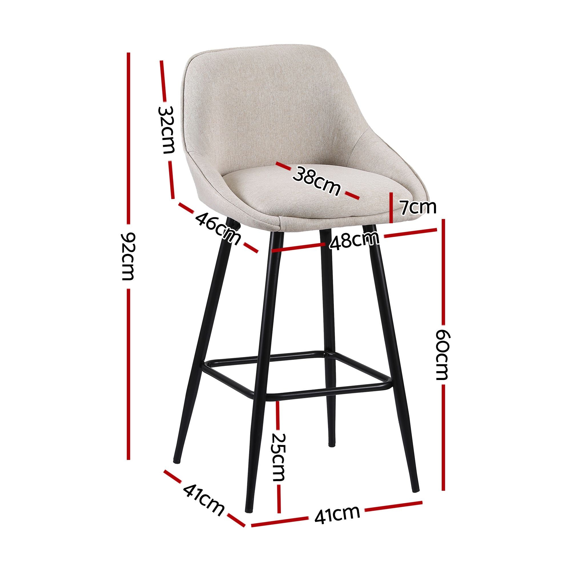 Artiss Bar Stools Set of 2 Linen Upholstered Counter Chairs with Back Padded Seat Beige Bedworld