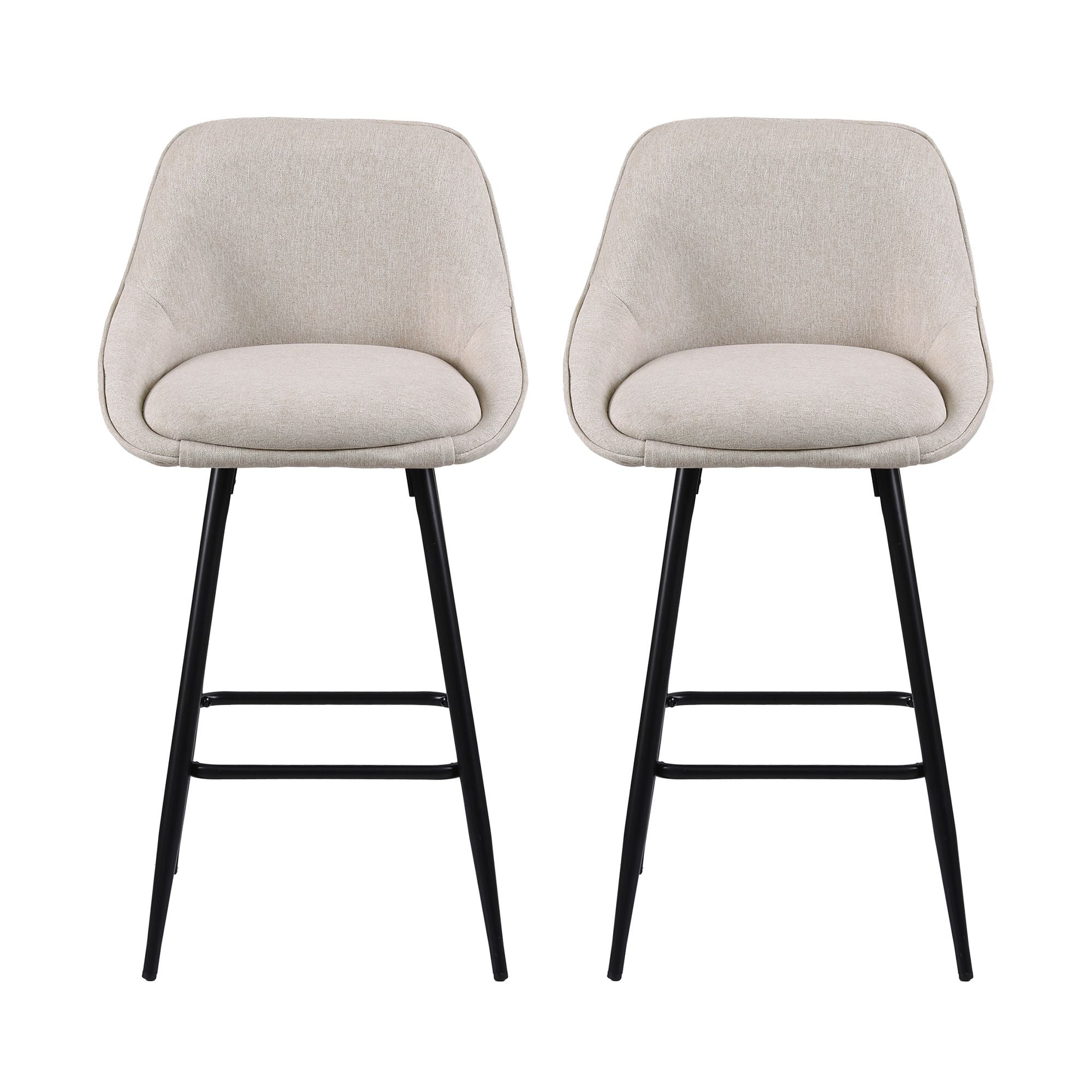 Artiss Bar Stools Set of 2 Linen Upholstered Counter Chairs with Back Padded Seat Beige Bedworld