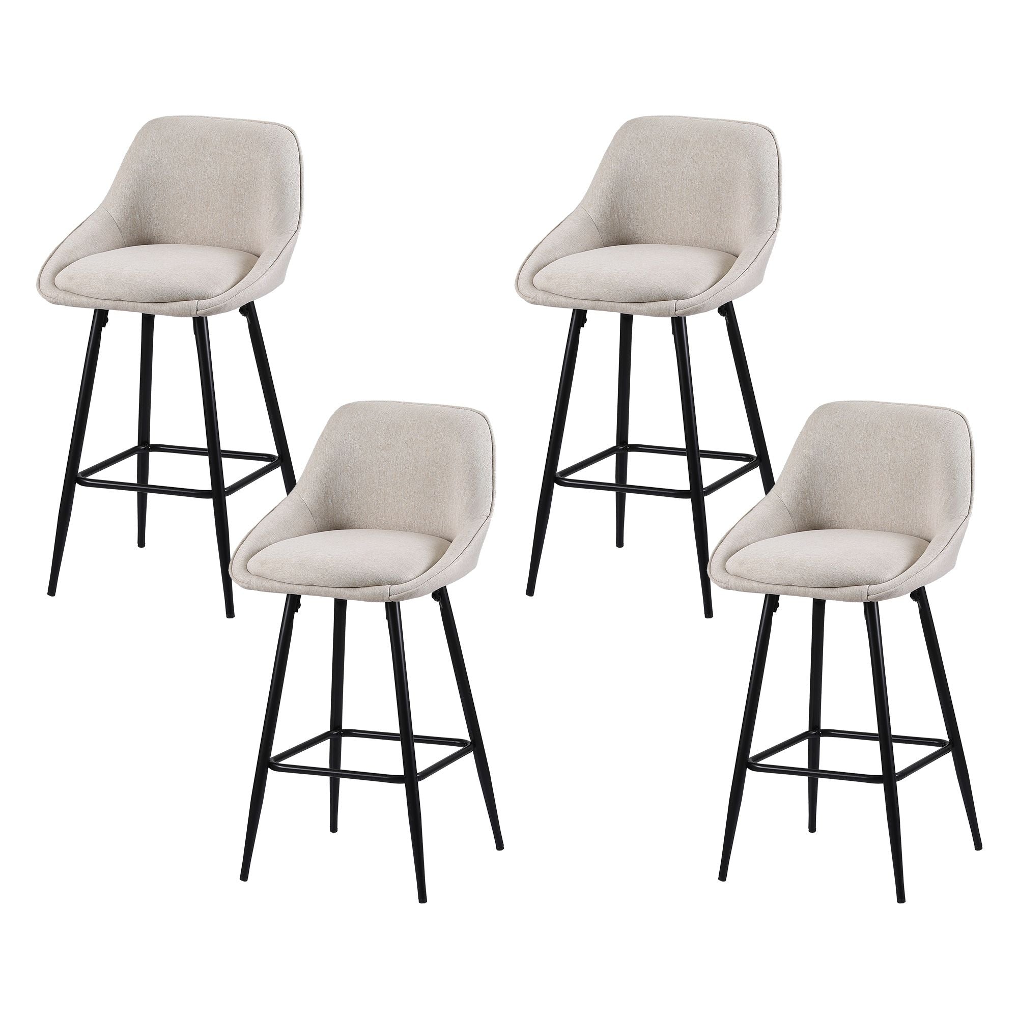 Artiss Bar Stools Set of 4 Linen Upholstered Counter Chairs with Back Padded Seat Beige Bedworld