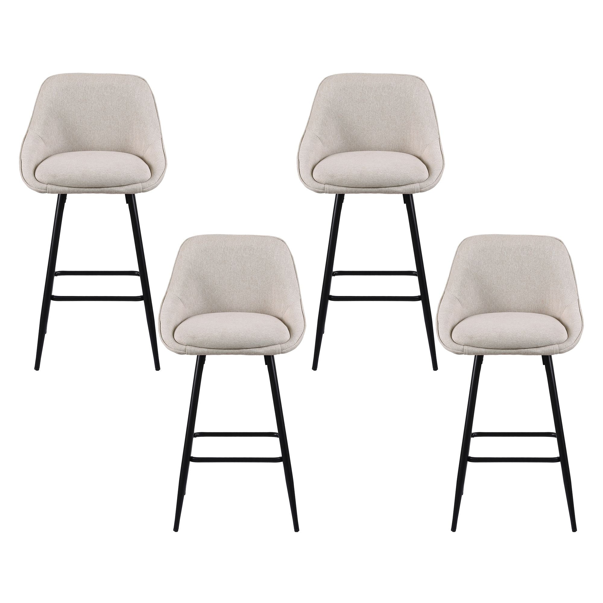 Artiss Bar Stools Set of 4 Linen Upholstered Counter Chairs with Back Padded Seat Beige Bedworld