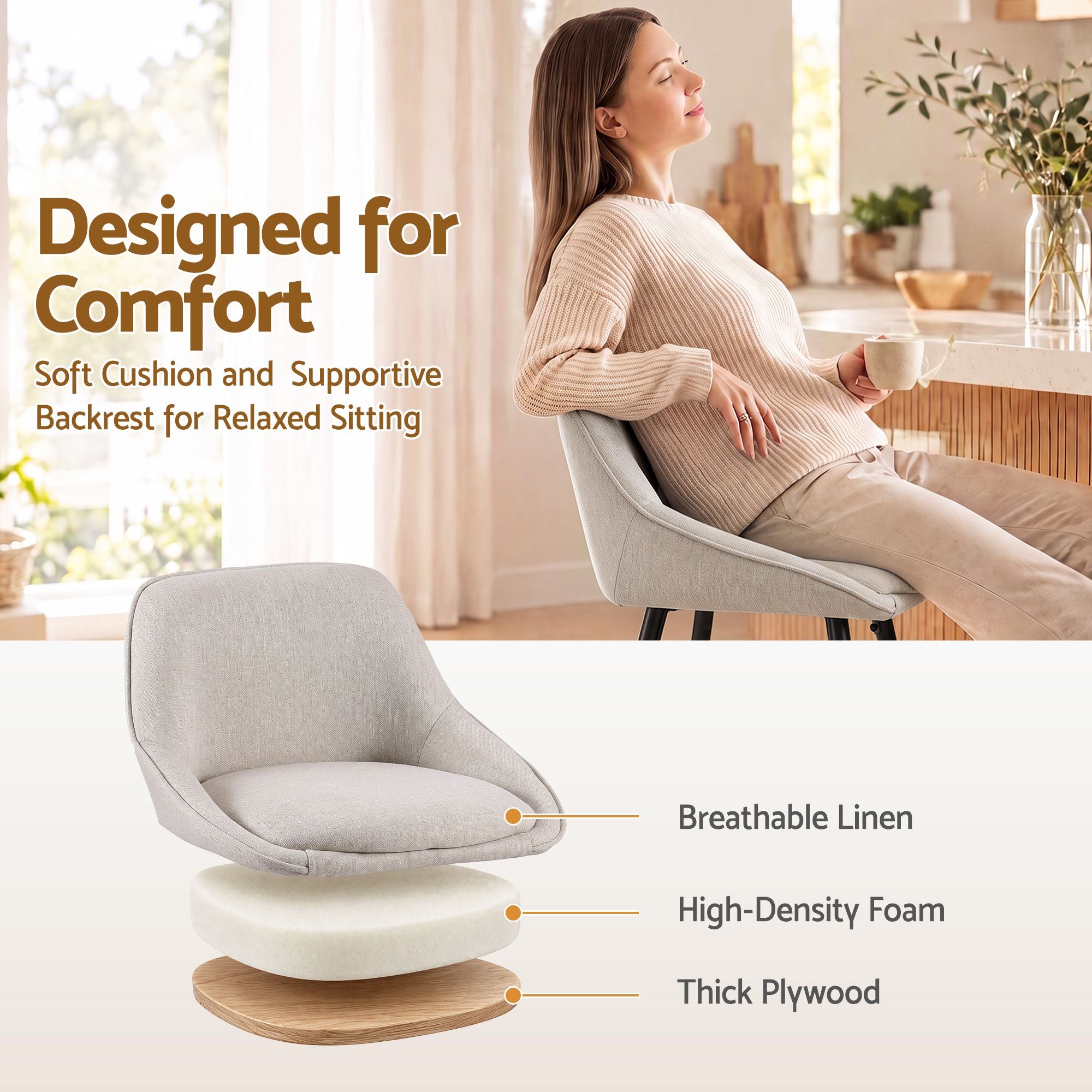 Artiss Bar Stools Set of 4 Linen Upholstered Counter Chairs with Back Padded Seat Beige Bedworld