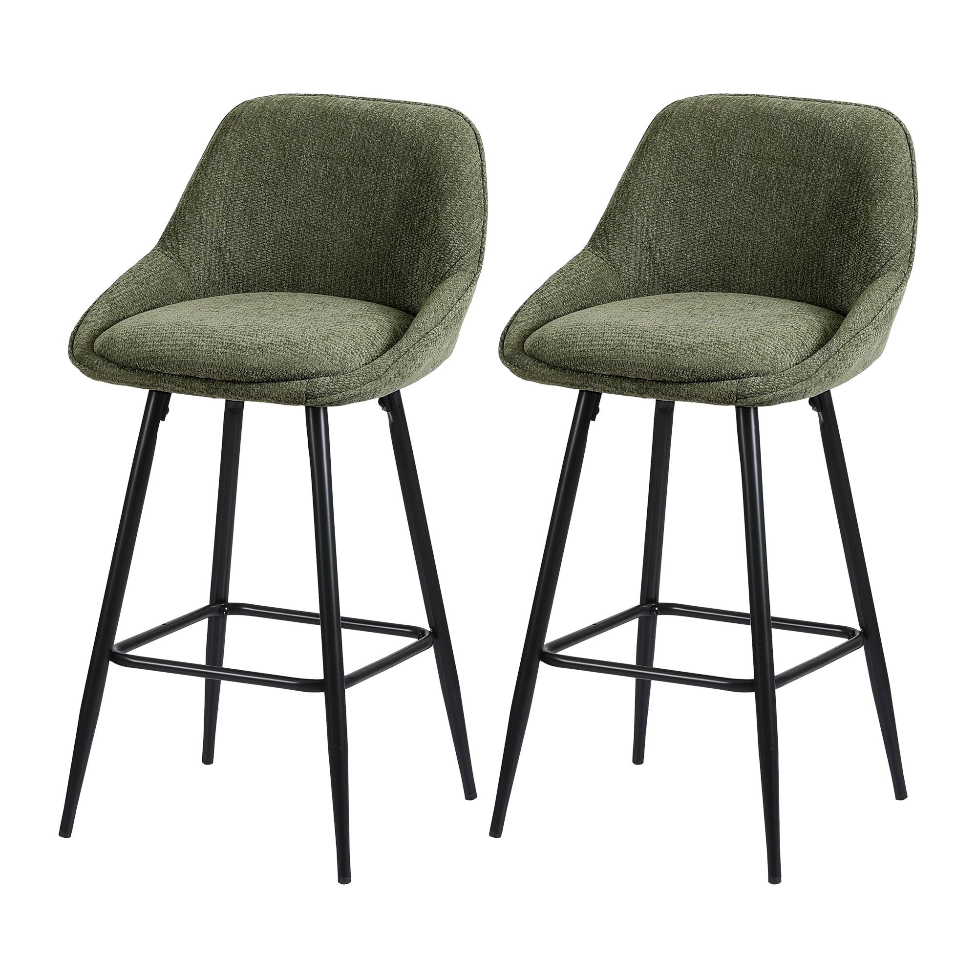 Artiss Bar Stools Set of 2 Linen Upholstered Counter Chairs with Back Padded Seat Green Bedworld