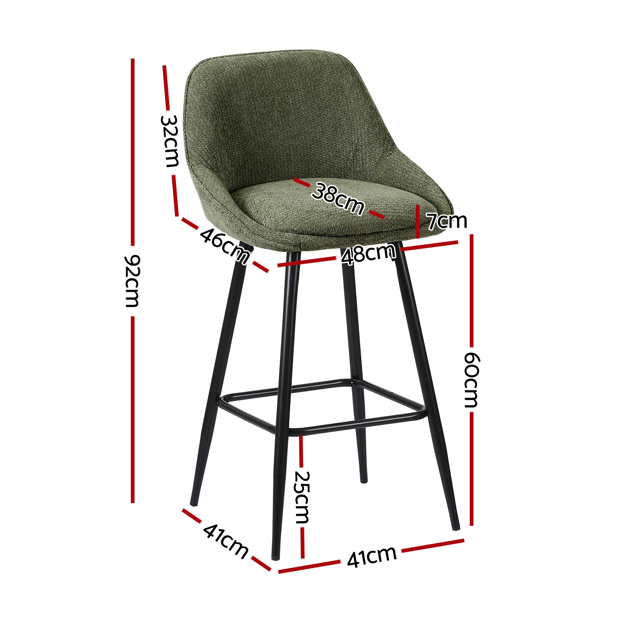 Artiss Bar Stools Set of 2 Linen Upholstered Counter Chairs with Back Padded Seat Green Bedworld