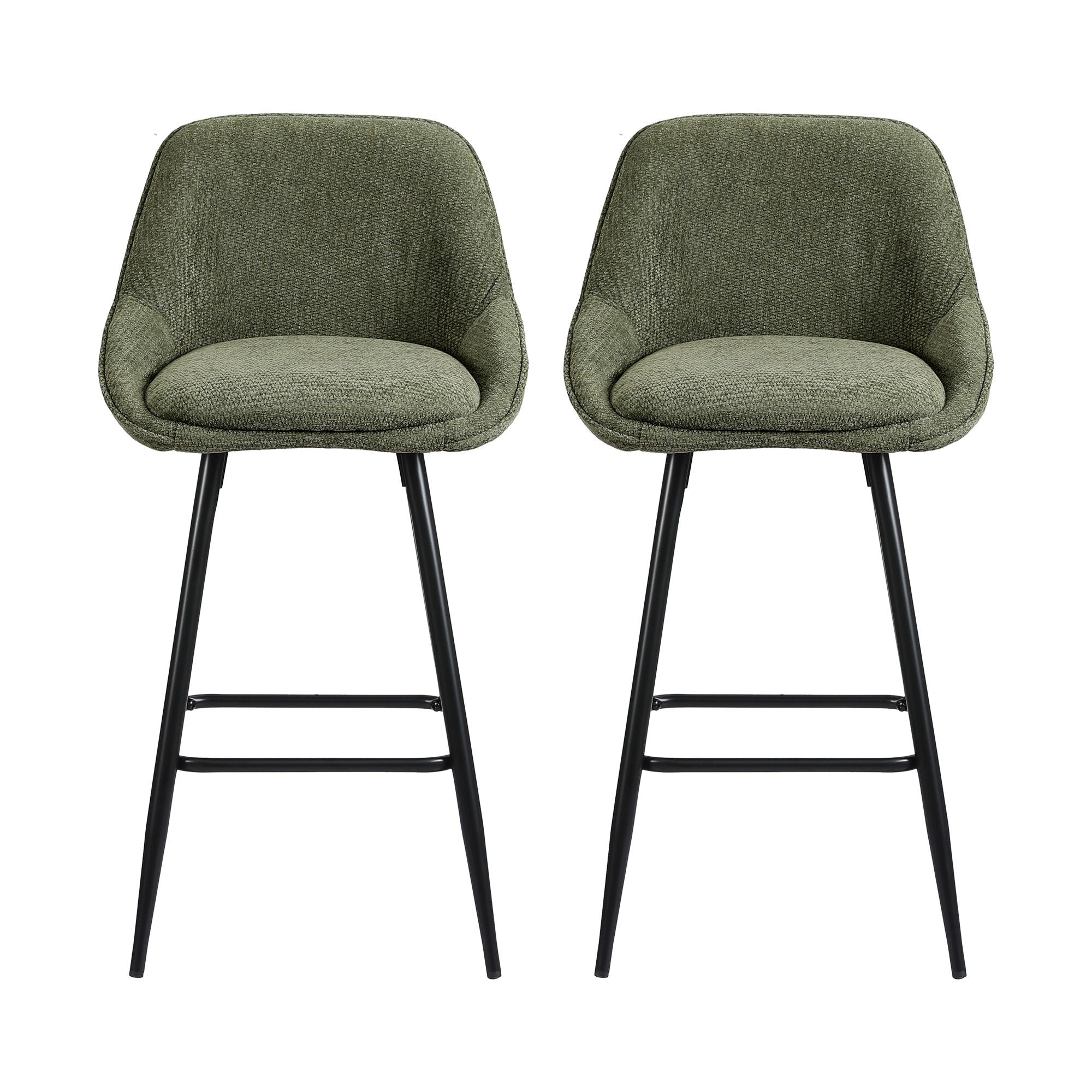 Artiss Bar Stools Set of 2 Linen Upholstered Counter Chairs with Back Padded Seat Green Bedworld