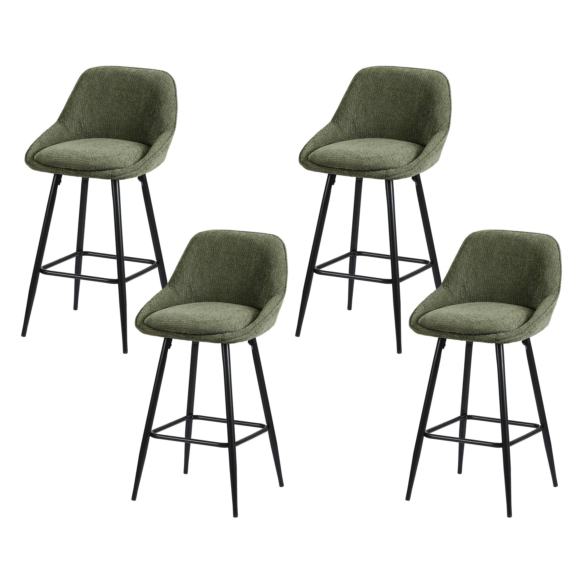 Artiss Bar Stools Set of 4 Linen Upholstered Counter Chairs with Back Padded Seat Green Bedworld