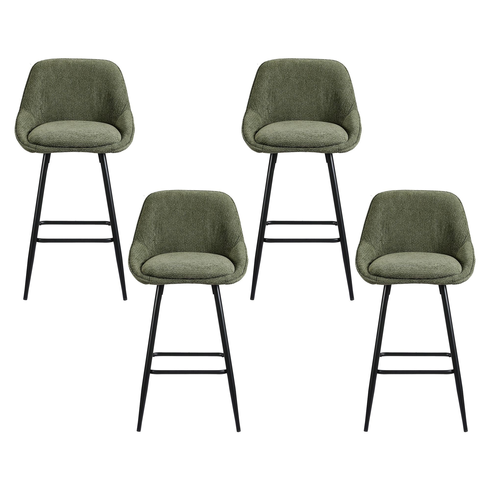 Artiss Bar Stools Set of 4 Linen Upholstered Counter Chairs with Back Padded Seat Green Bedworld