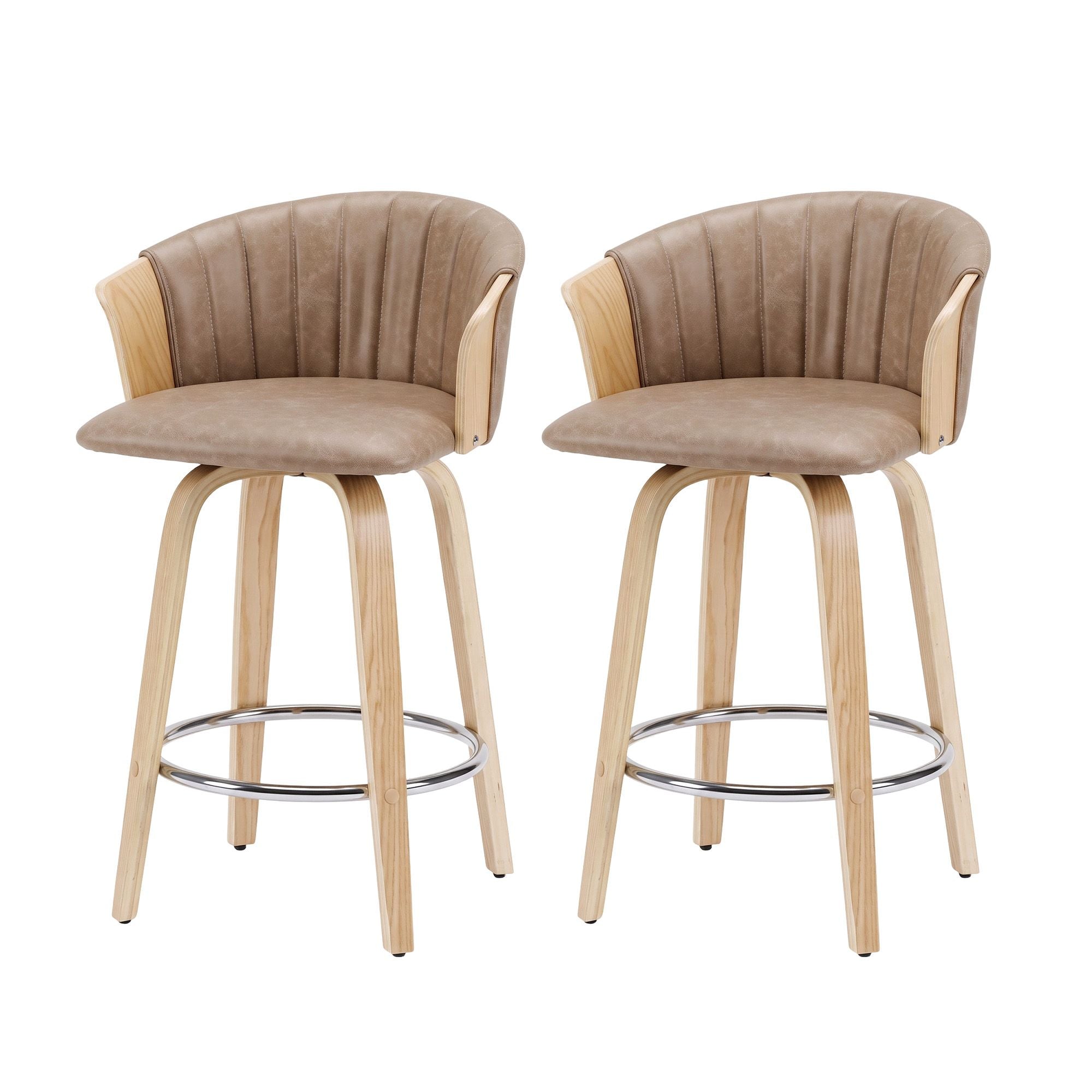 Artiss Wooden Bar Stools Set of 2 Swivel Kitchen Counter Stools Chair 66cm Khaki Bedworld