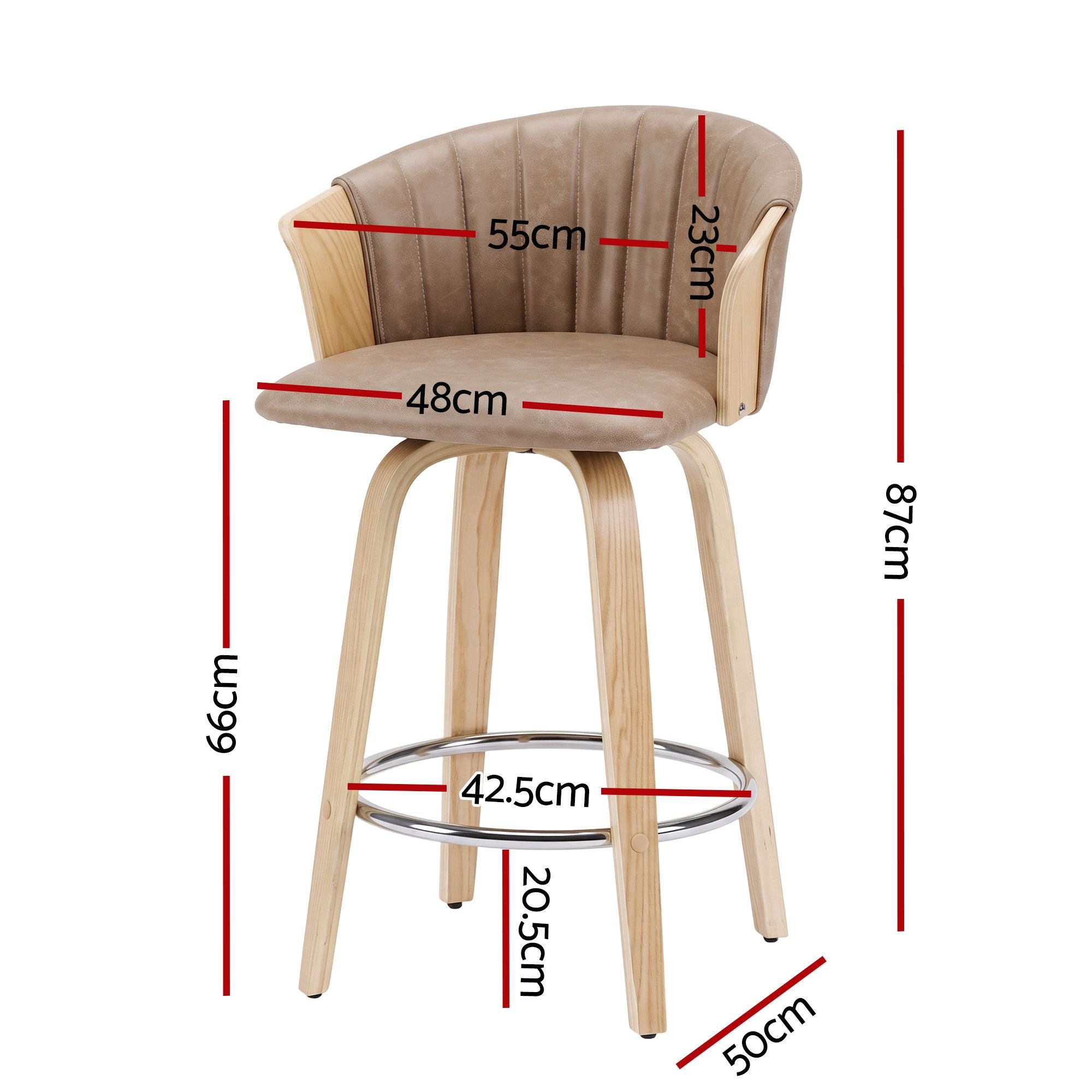 Artiss Wooden Bar Stools Set of 2 Swivel Kitchen Counter Stools Chair 66cm Khaki Bedworld