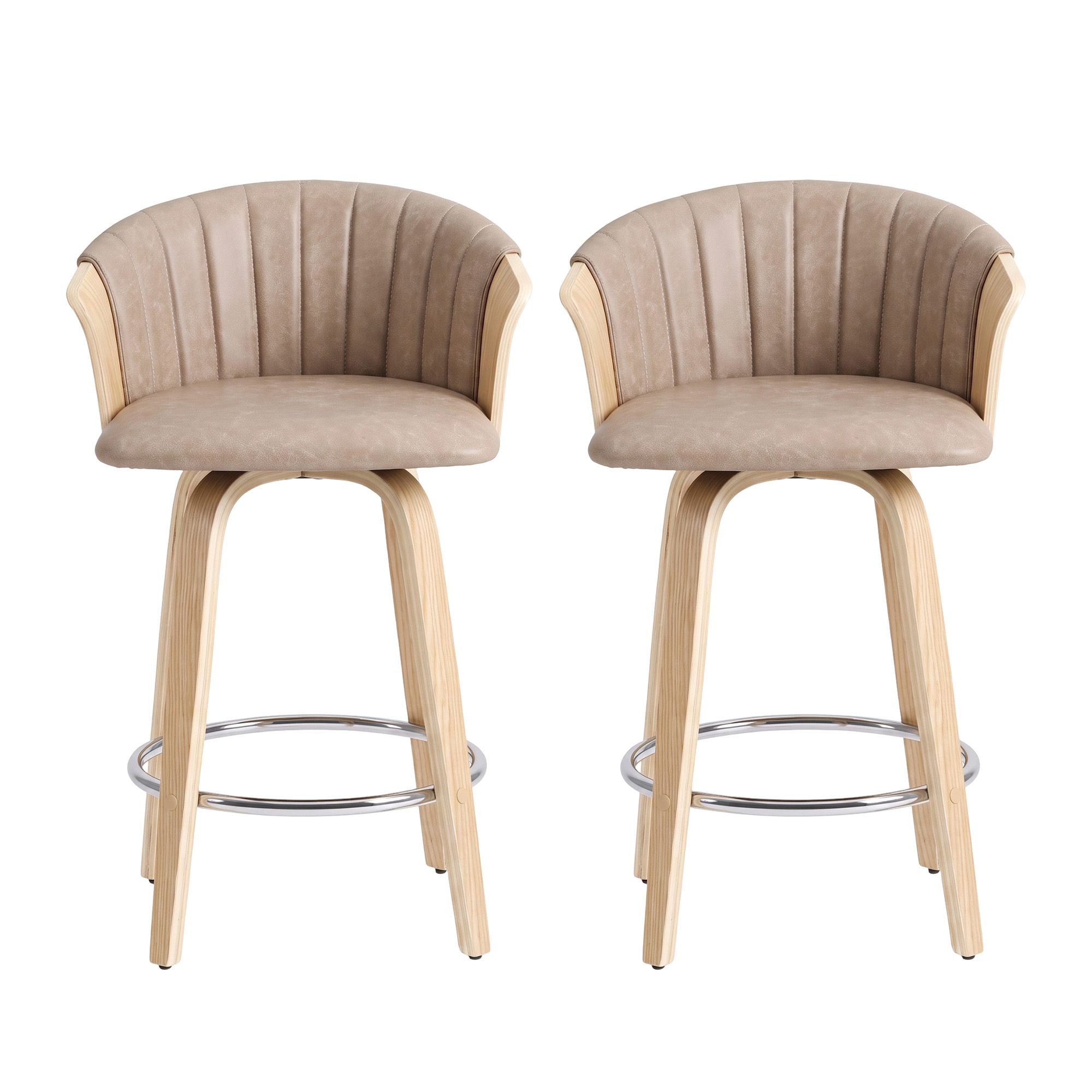 Artiss Wooden Bar Stools Set of 2 Swivel Kitchen Counter Stools Chair 66cm Khaki Bedworld