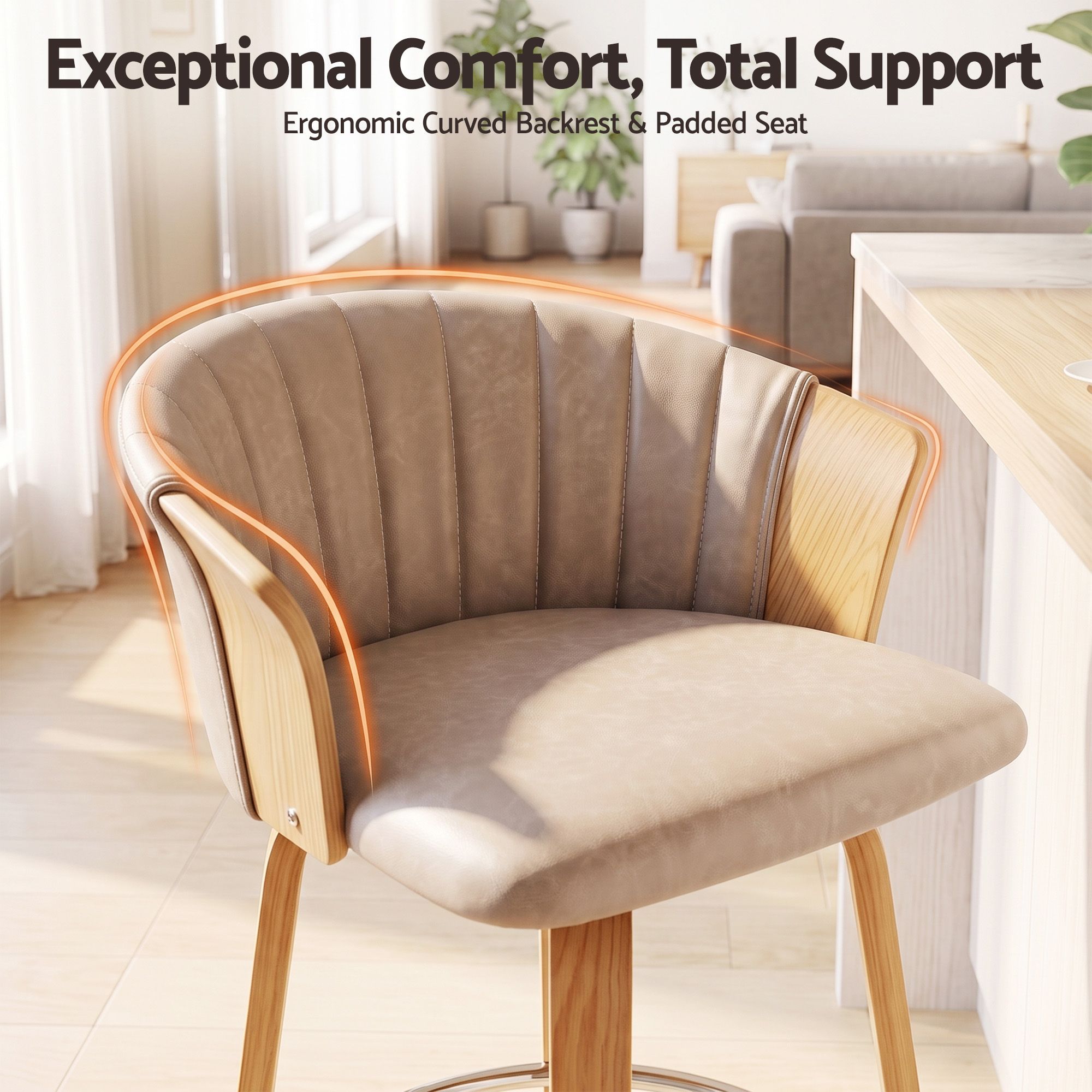 Artiss Wooden Bar Stools Set of 2 Swivel Kitchen Counter Stools Chair 66cm Khaki Bedworld
