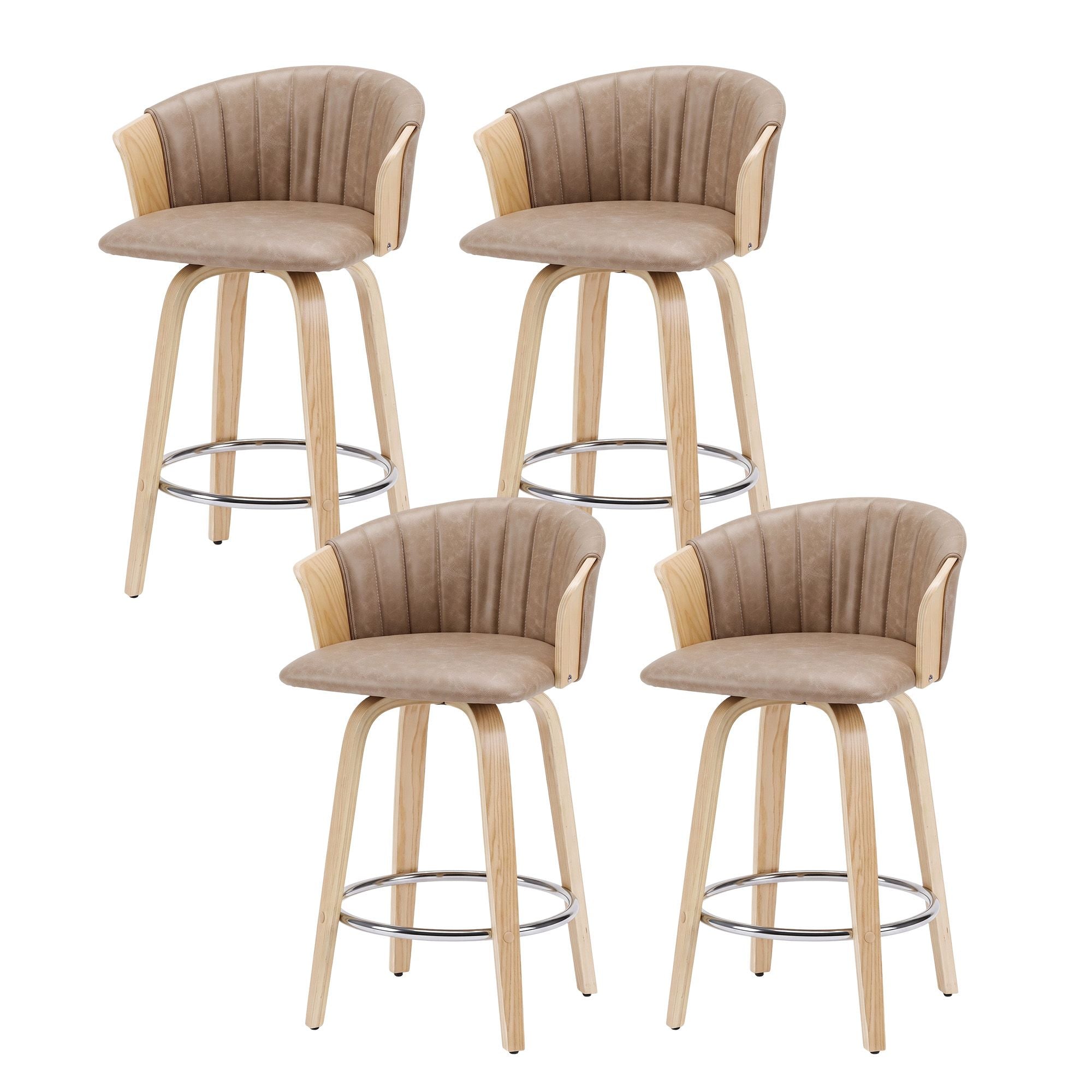 Artiss Wooden Bar Stools Set of 4 Swivel Kitchen Counter Stools Chair 66cm Khaki Bedworld