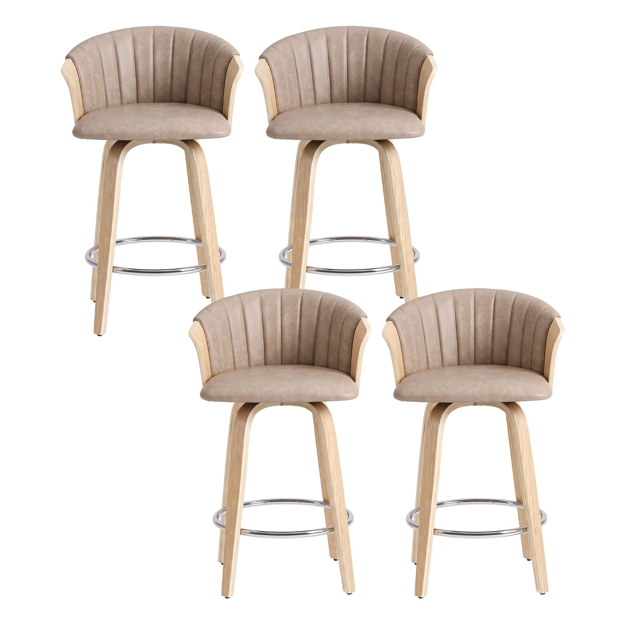 Artiss Wooden Bar Stools Set of 4 Swivel Kitchen Counter Stools Chair 66cm Khaki Bedworld
