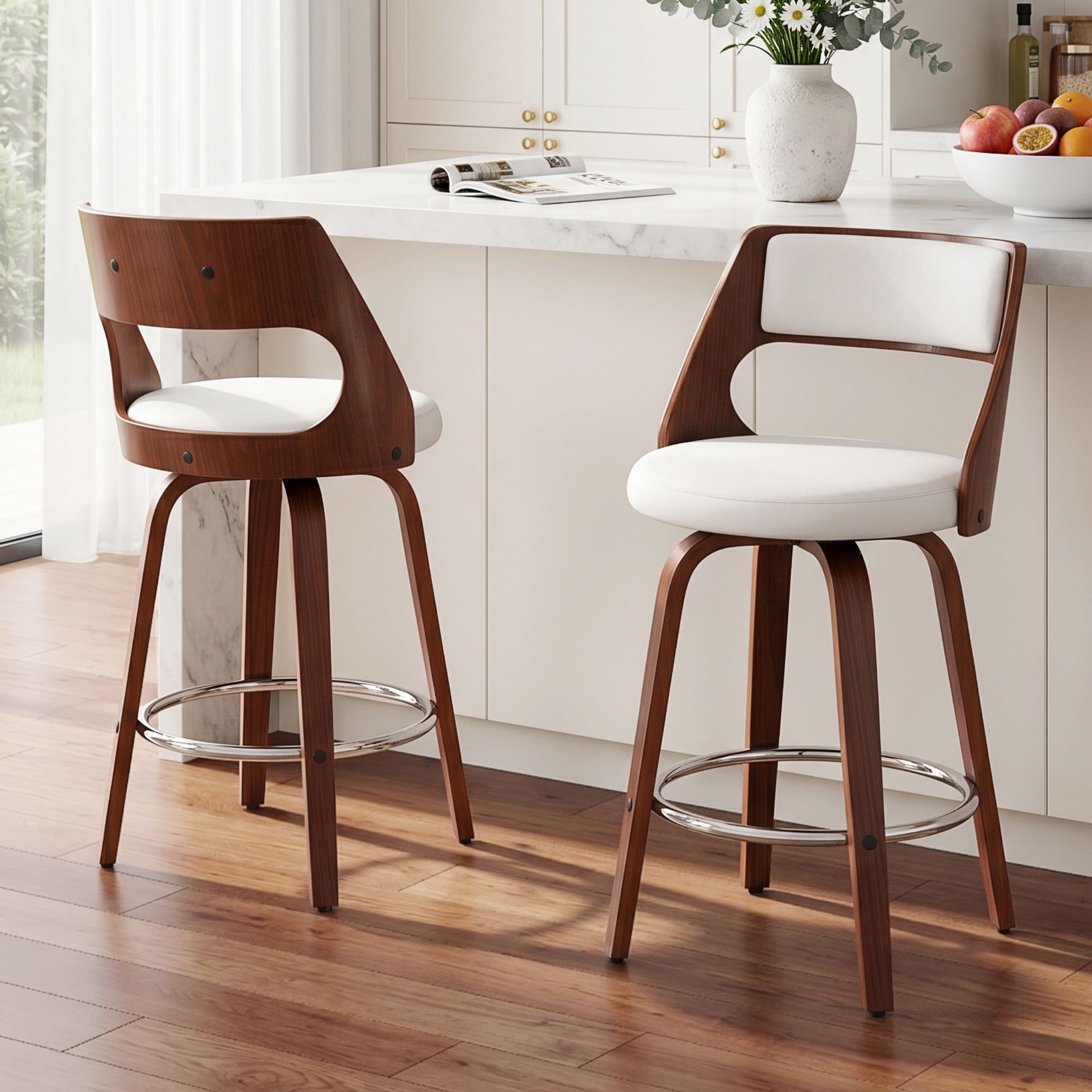 Artiss Wooden Bar Stools Set of 2 Swivel Kitchen Counter Stools Chair 65cm Bedworld