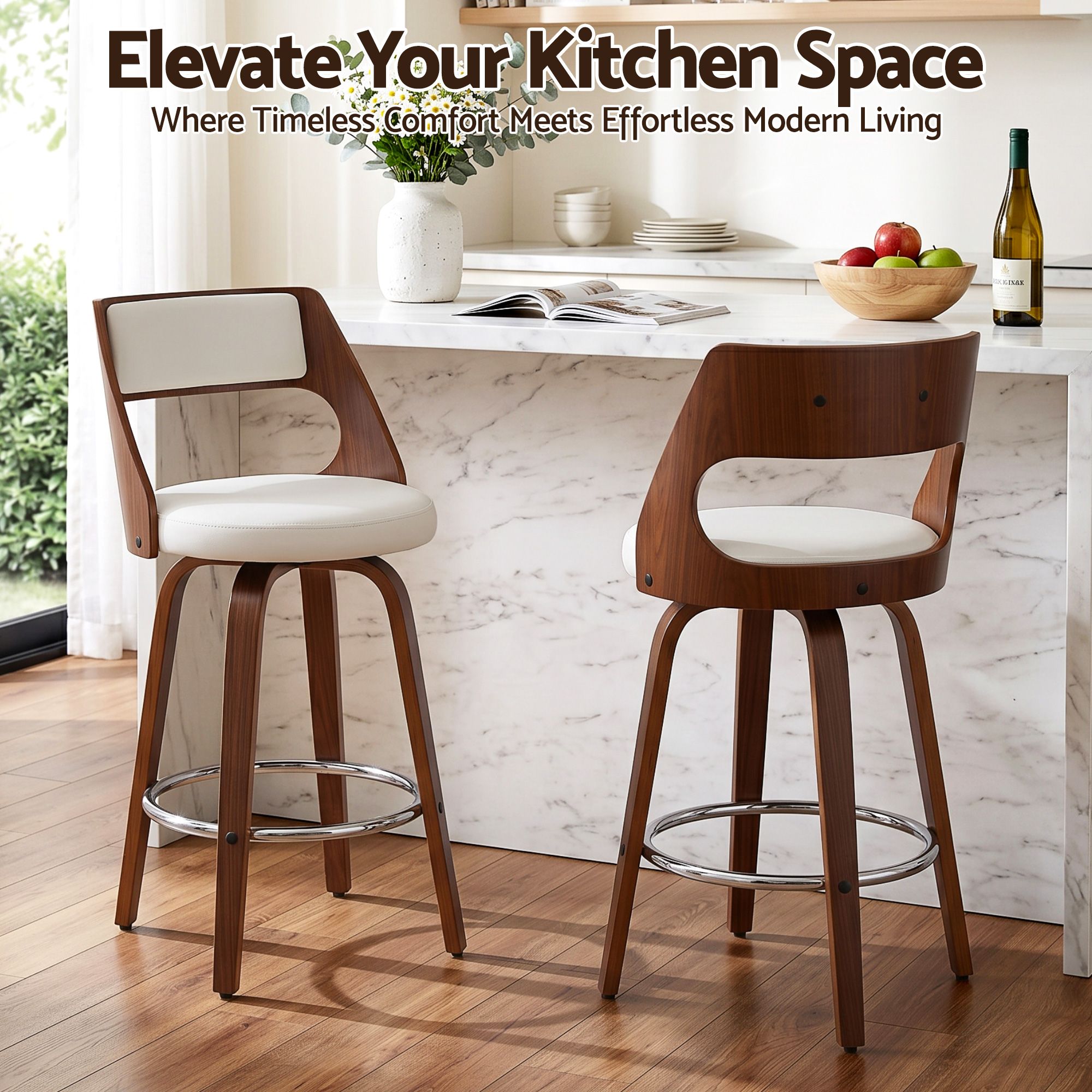Artiss Wooden Bar Stools Set of 2 Swivel Kitchen Counter Stools Chair 65cm Bedworld