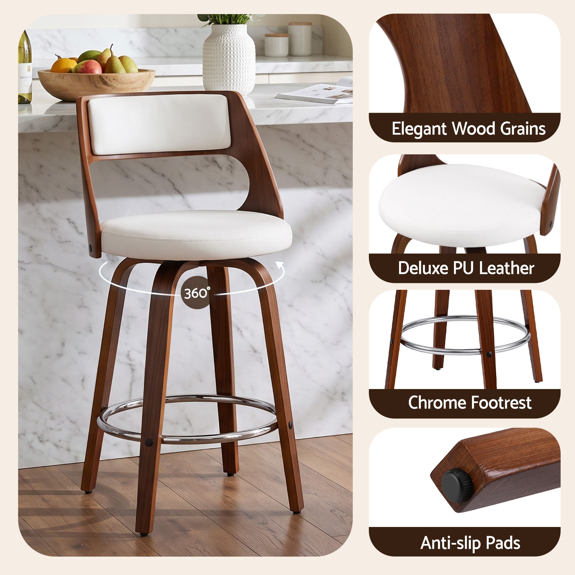 Artiss Wooden Bar Stools Set of 2 Swivel Kitchen Counter Stools Chair 65cm Bedworld