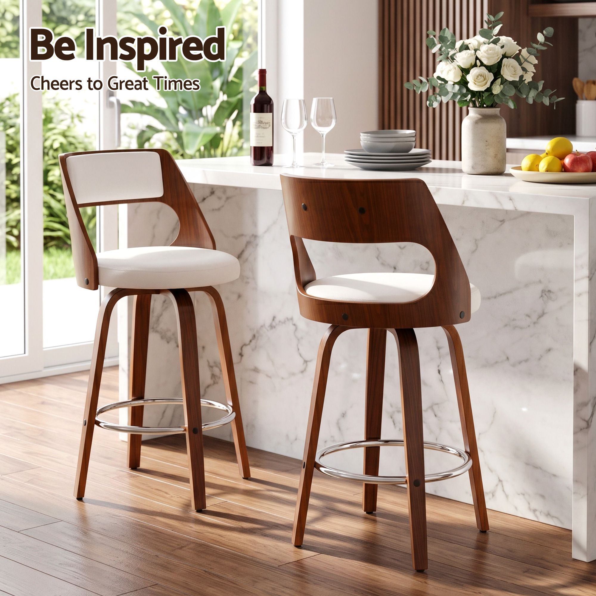 Artiss Wooden Bar Stools Set of 2 Swivel Kitchen Counter Stools Chair 65cm Bedworld