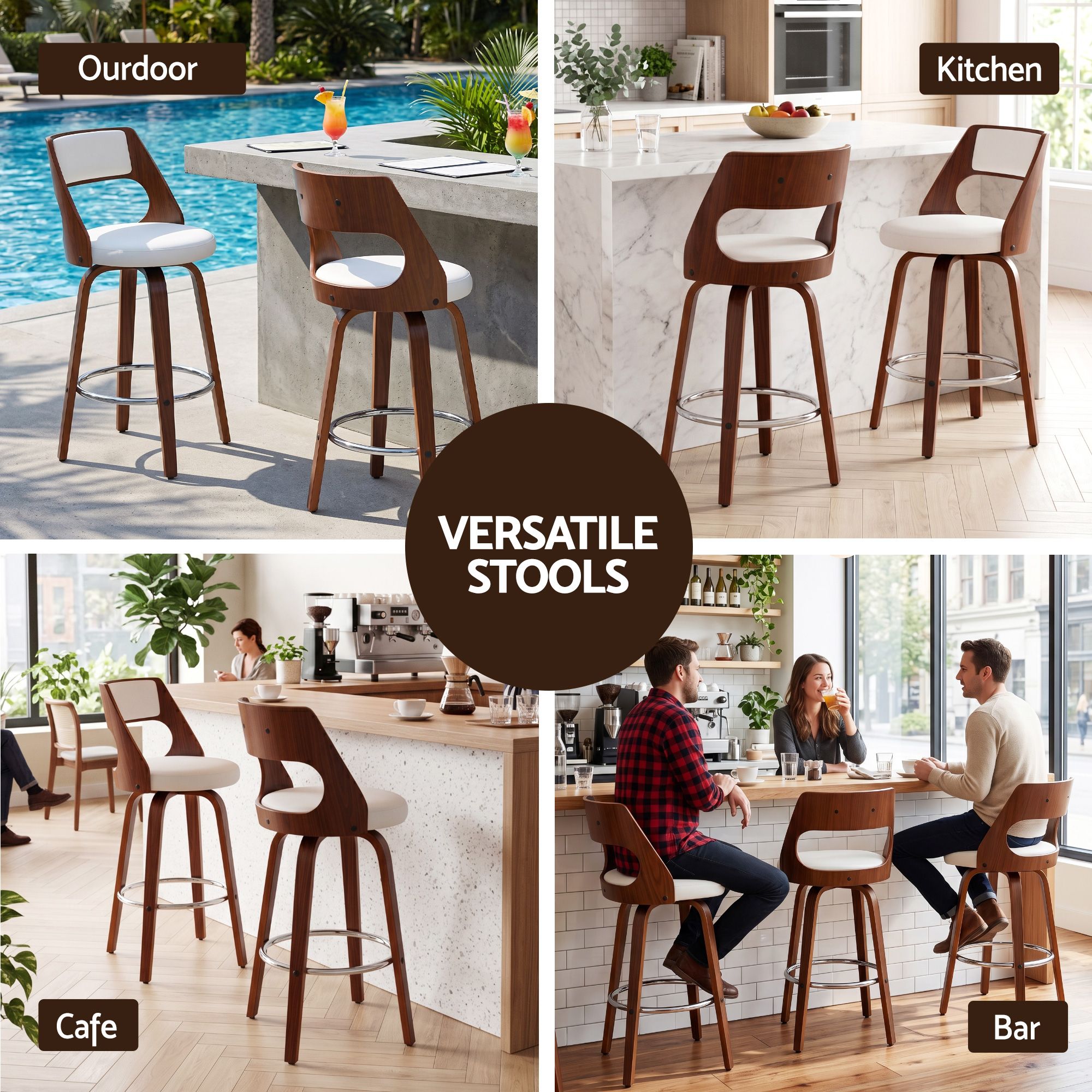 Artiss Wooden Bar Stools Set of 2 Swivel Kitchen Counter Stools Chair 65cm Bedworld