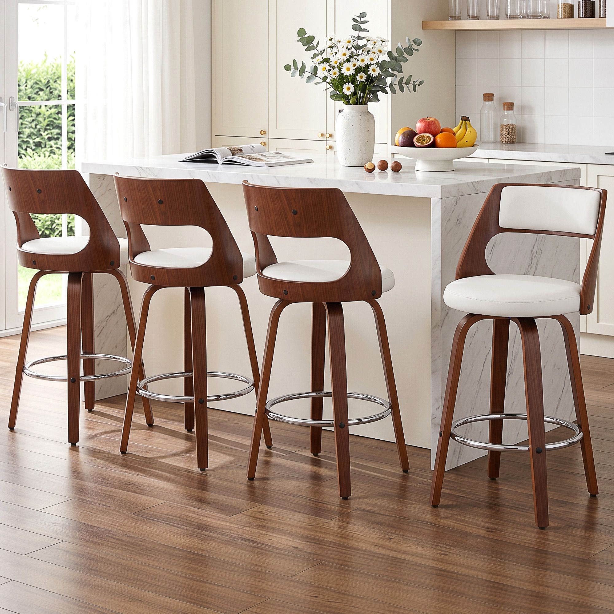 Artiss Wooden Bar Stools Set of 4 Swivel Kitchen Counter Stools Chair 65cm Bedworld