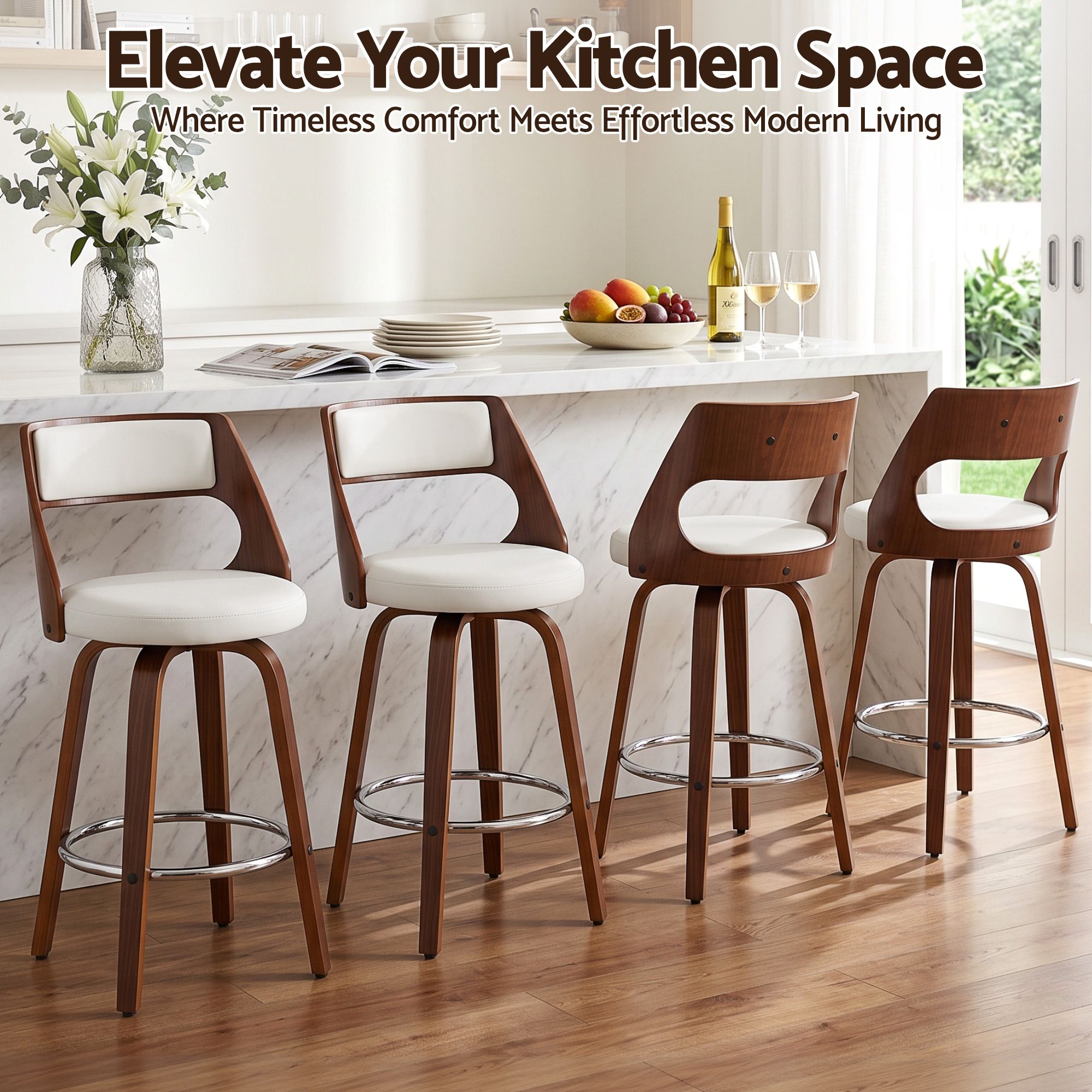 Artiss Wooden Bar Stools Set of 4 Swivel Kitchen Counter Stools Chair 65cm Bedworld