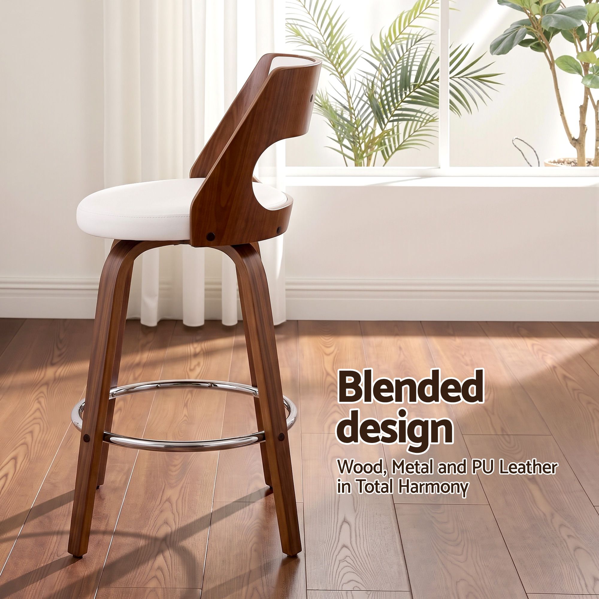 Artiss Wooden Bar Stools Set of 4 Swivel Kitchen Counter Stools Chair 65cm Bedworld