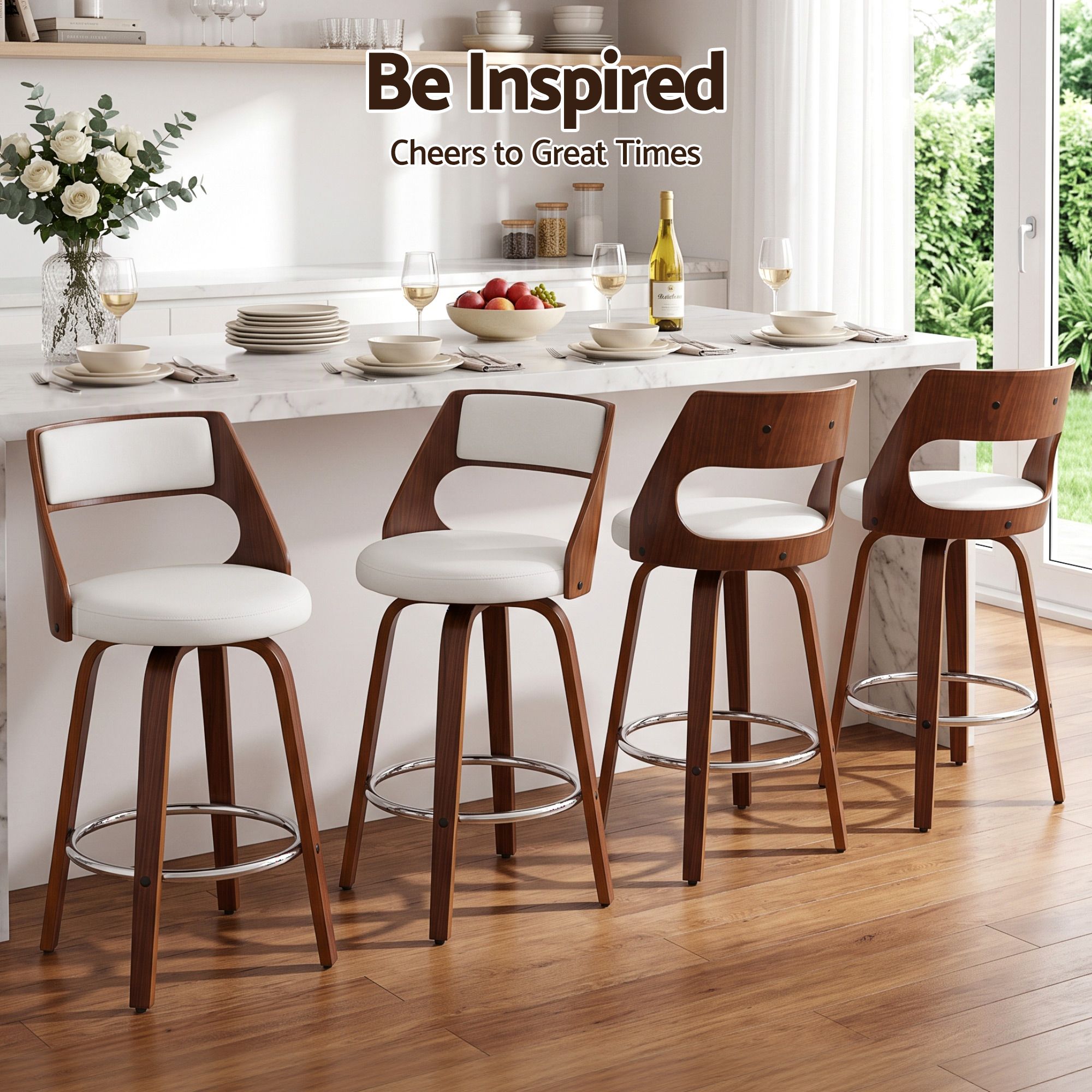 Artiss Wooden Bar Stools Set of 4 Swivel Kitchen Counter Stools Chair 65cm Bedworld