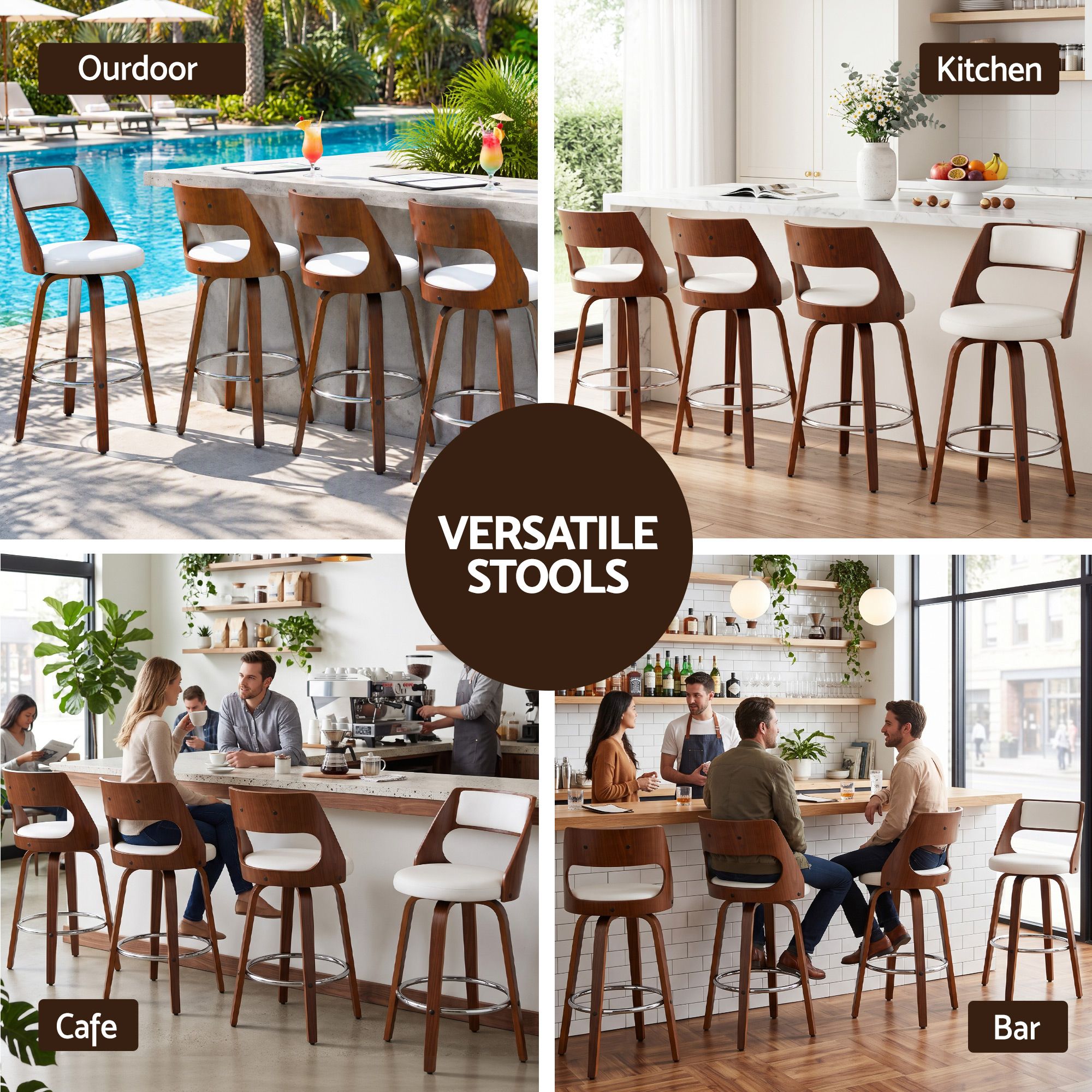 Artiss Wooden Bar Stools Set of 4 Swivel Kitchen Counter Stools Chair 65cm Bedworld