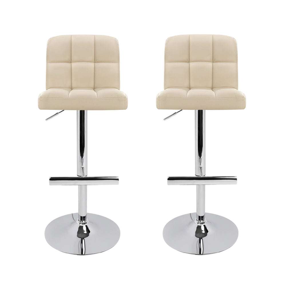 Artiss 2x Bar Stools Leather Gas Lift Beige