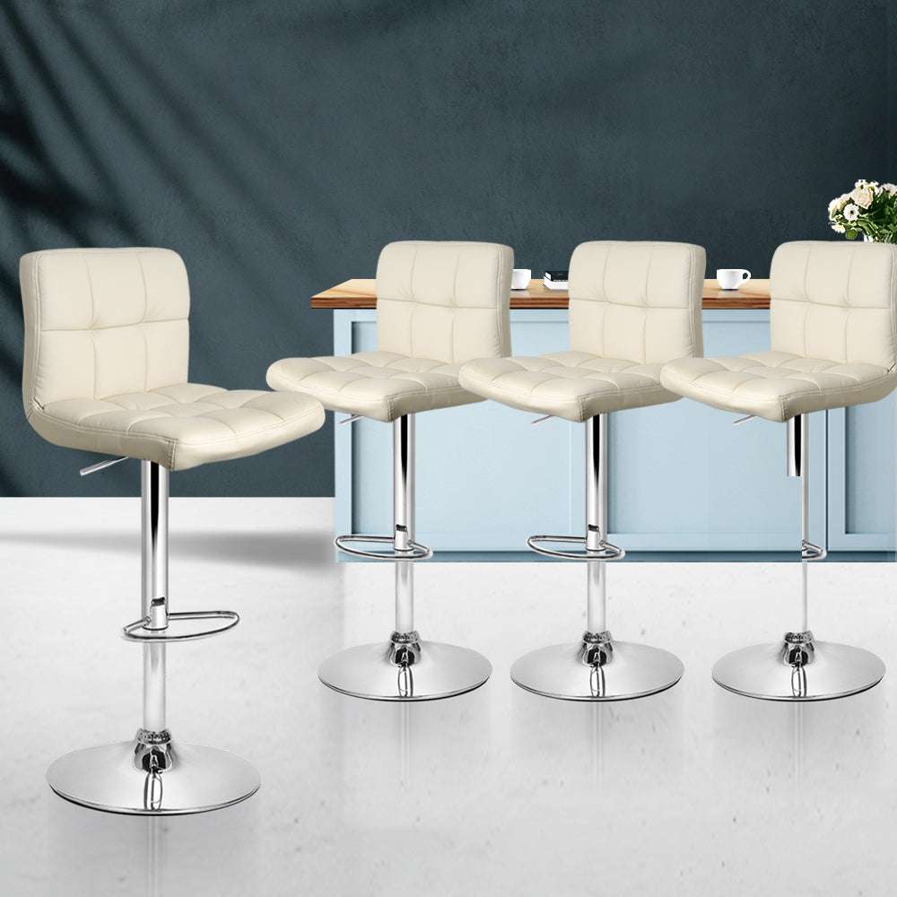 Artiss 4x Bar Stools Leather Gas Lift Beige