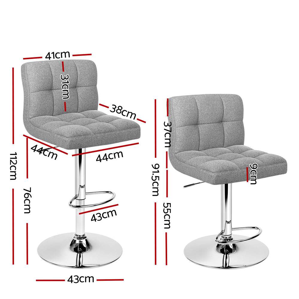 Artiss 2x Bar Stools Kitchen Dining Chairs Counter Stool Gas Lift Fabric Grey