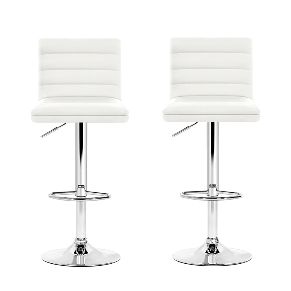 Artiss 2x Bar Stools Padded Leather Gas Lift White