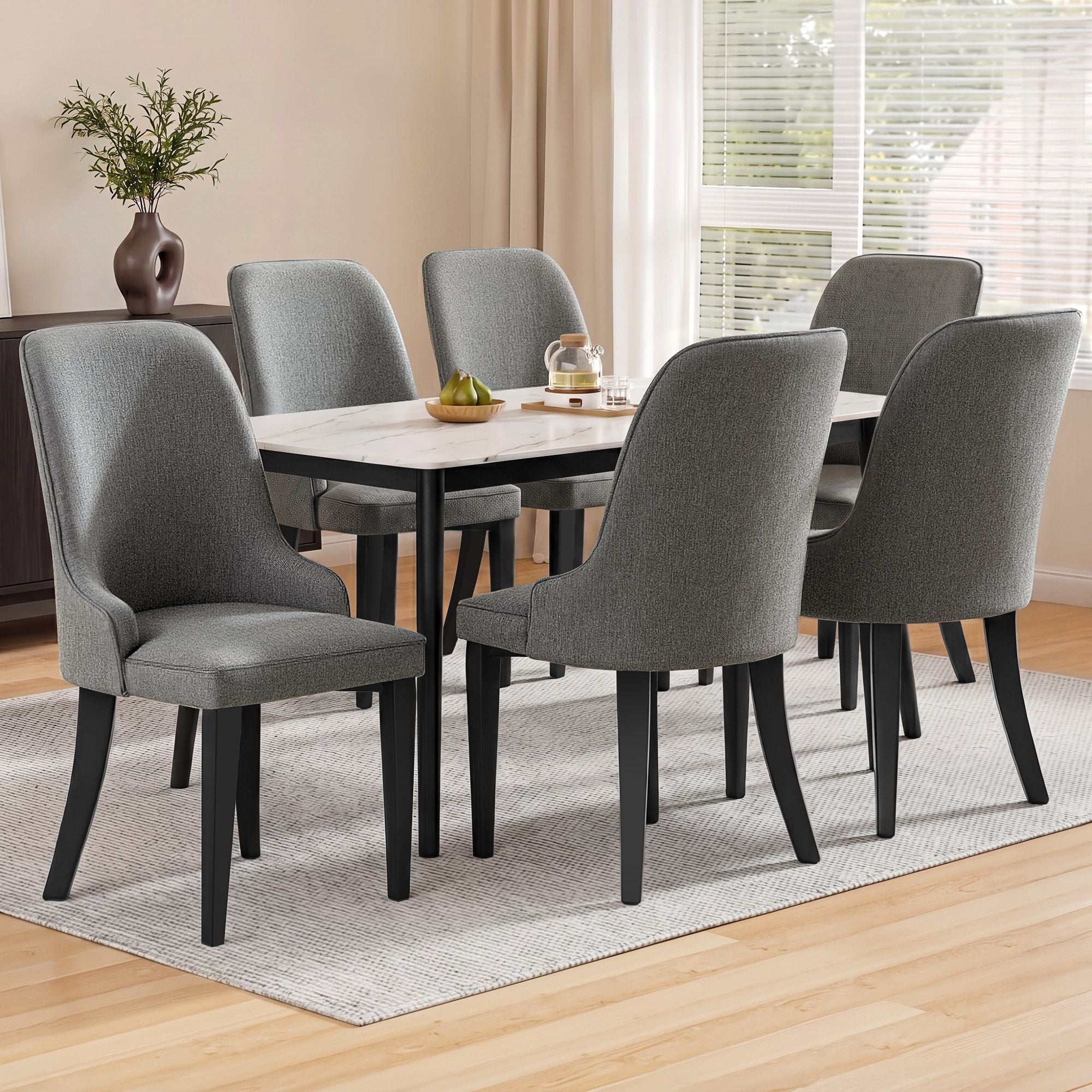 Artiss Dining Chairs Set of 6 Linen Fabric Grey Bedworld