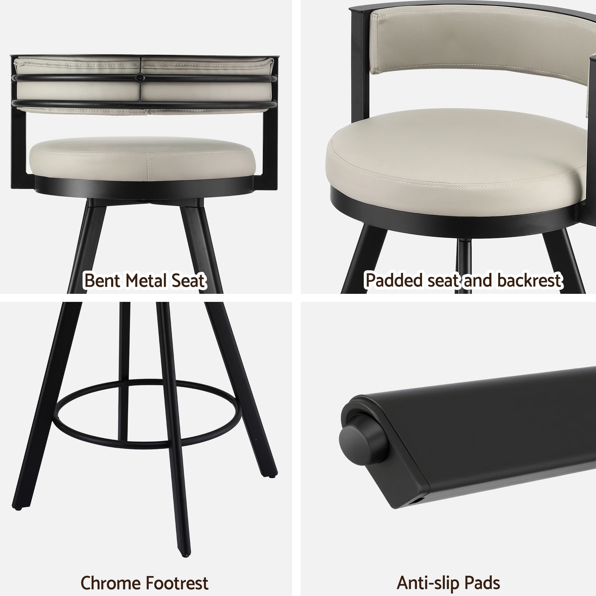 Artiss Bar Stools Set of 2 Swivel Kitchen Chair Metal Counter Beige Leather Bedworld